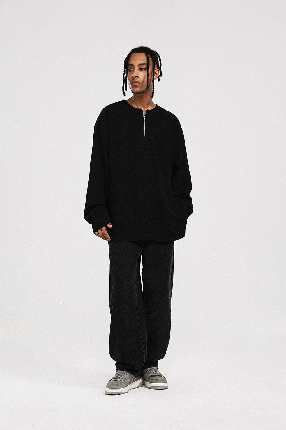 BONELESS Collarless Half-Zip Waffle L/S Tee