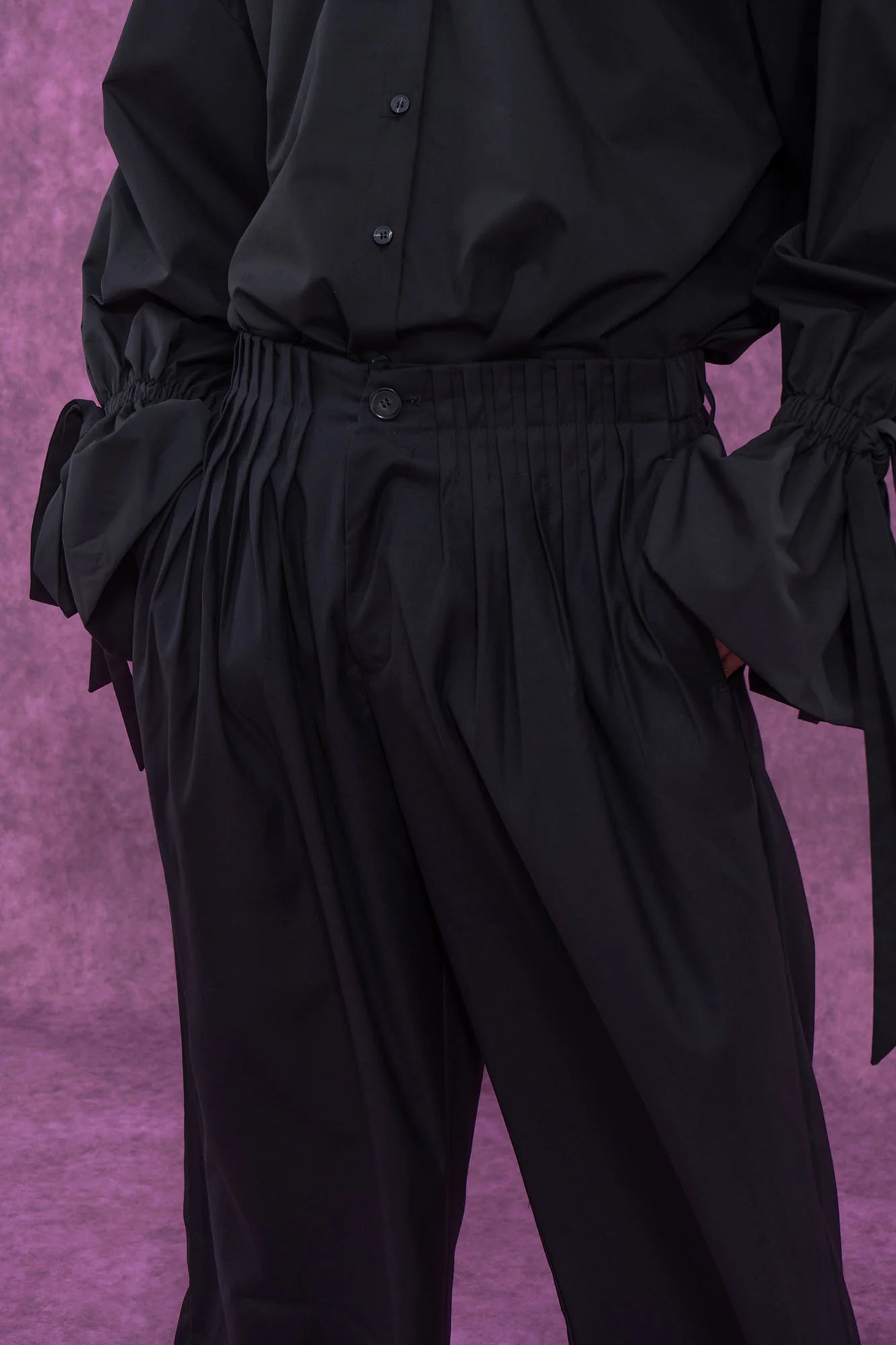 CLP Pleated Waist Structured Wide-Leg Pants