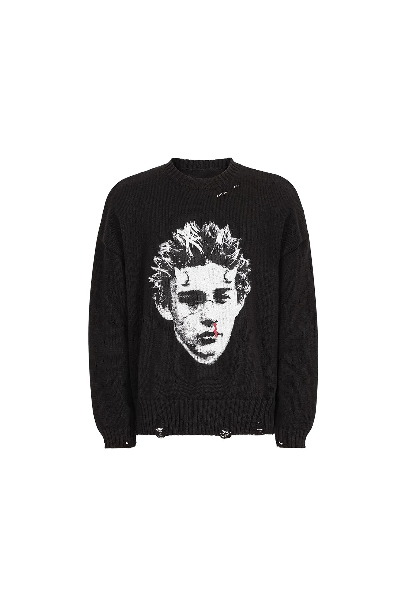 UNDERWATER Demon Portrait Distressed Sweater