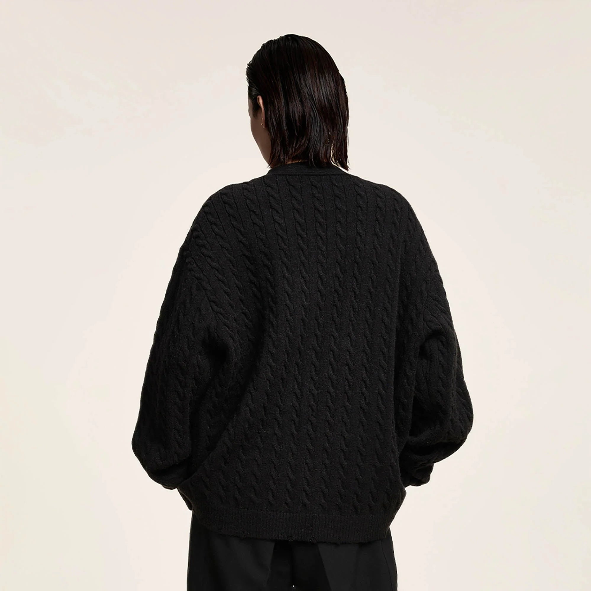 OPICLOTH Cable-Knit V-Neck Button-Up Cardigan