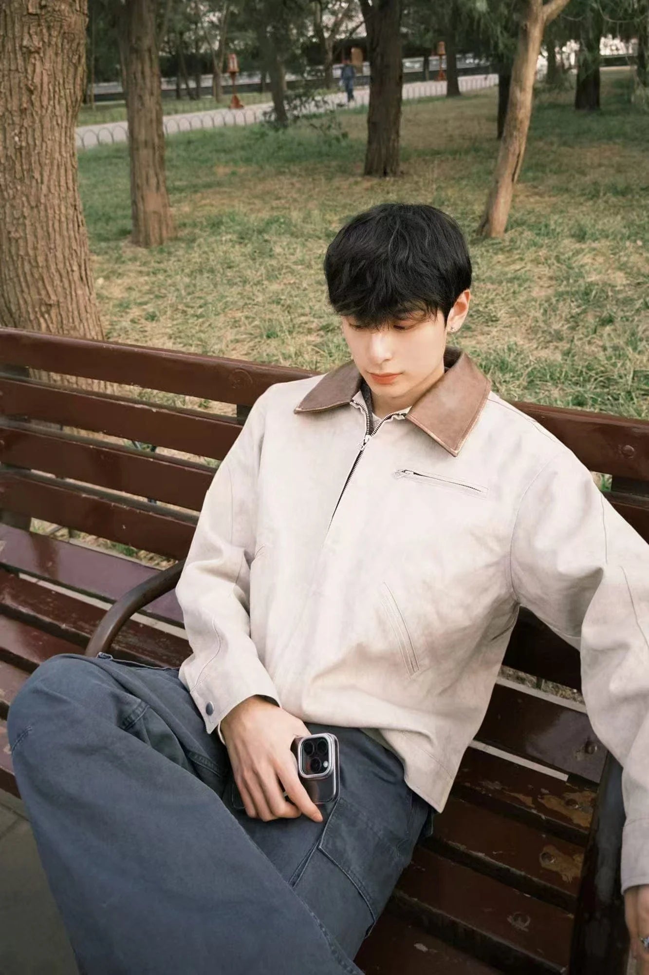 OKAYTHXBYE Essential Contrast Collar Washed Jacket