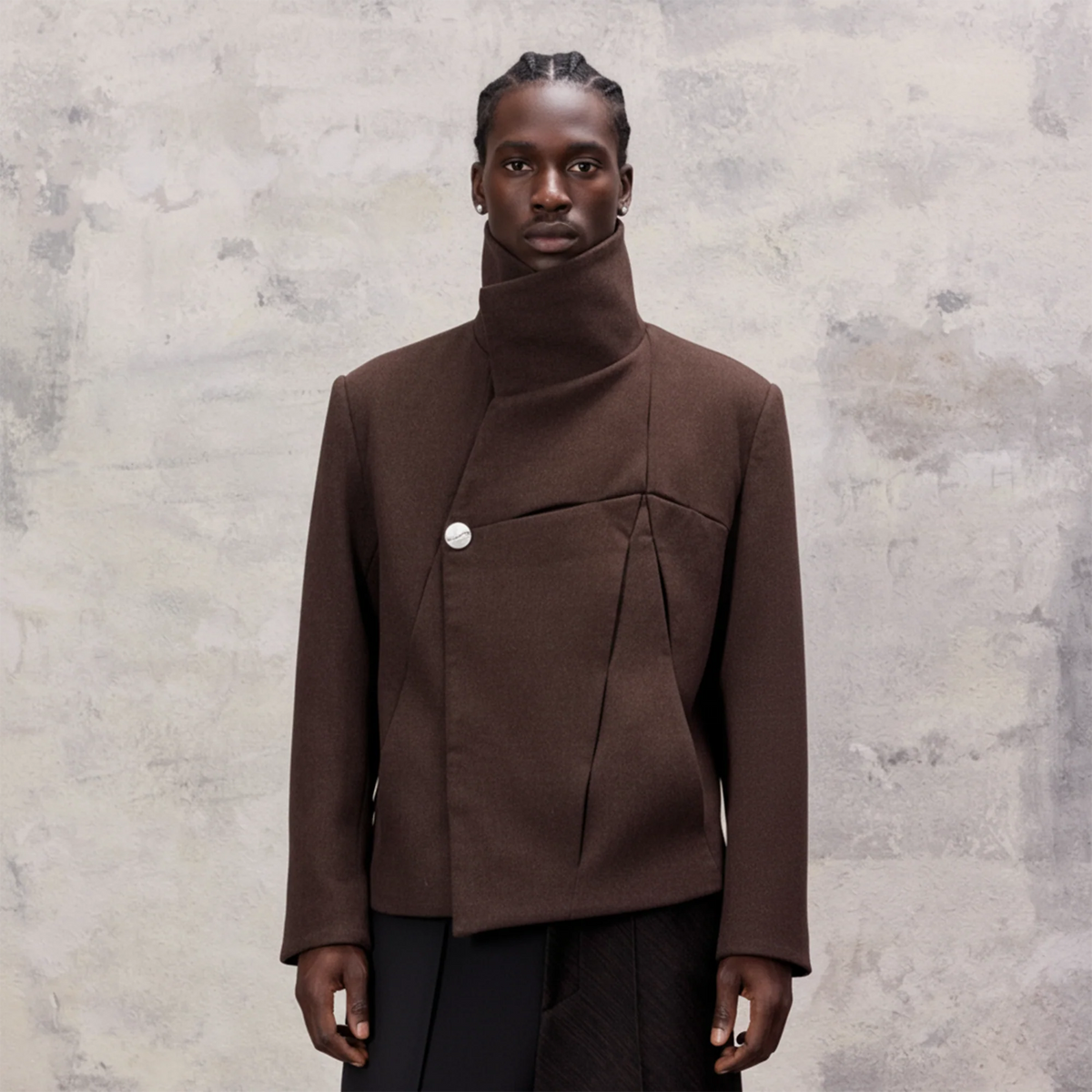 ALVNG AR ANTS Asymmetrical Wool-Blend High-Neck Jacket
