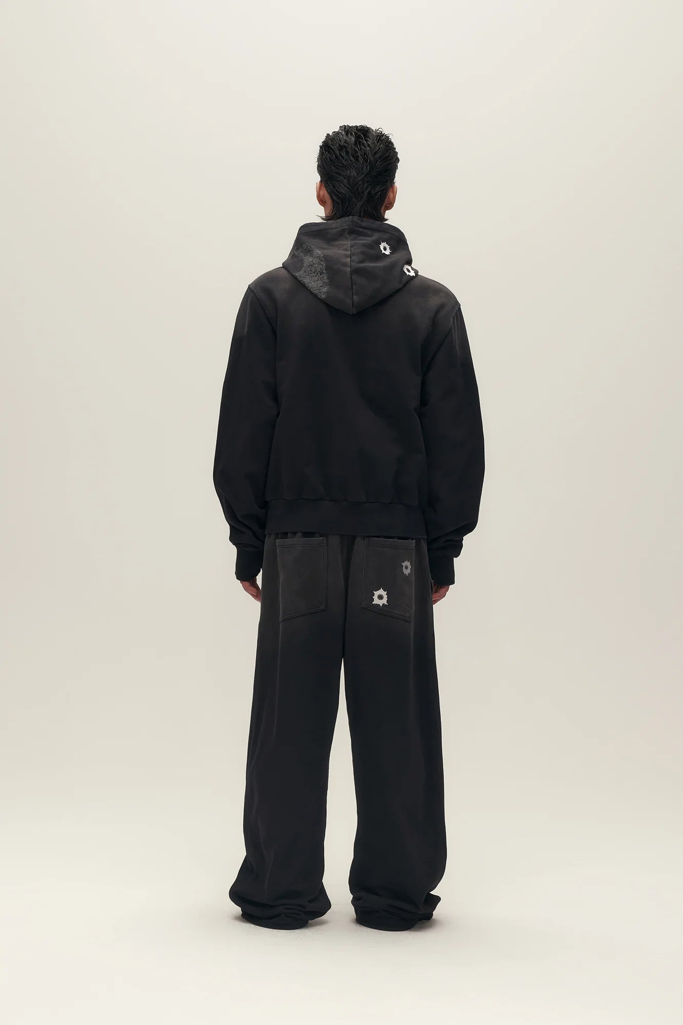 SAVAGEGROWTHWORLD Bullet Graphic Washed Wide-Leg Sweatpants