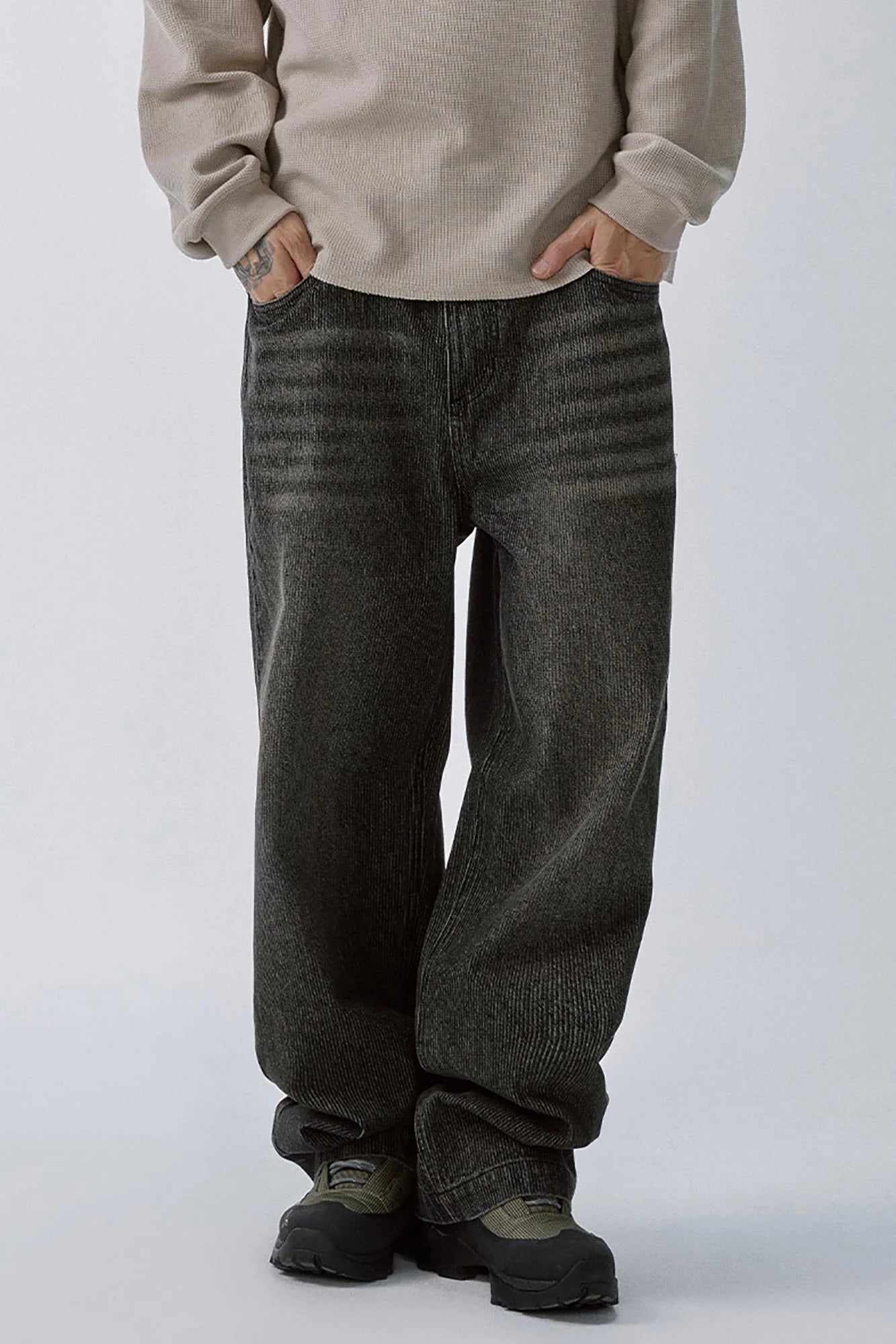F2CE Retro Corduroy Logo Embroidery Straight-Leg Jeans