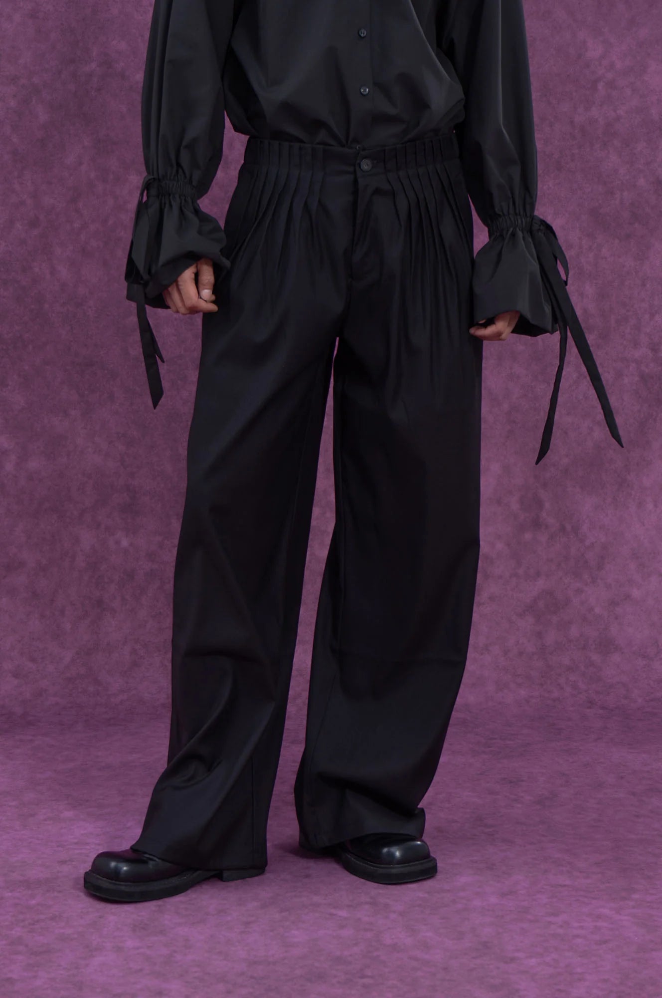 CLP Pleated Waist Structured Wide-Leg Pants