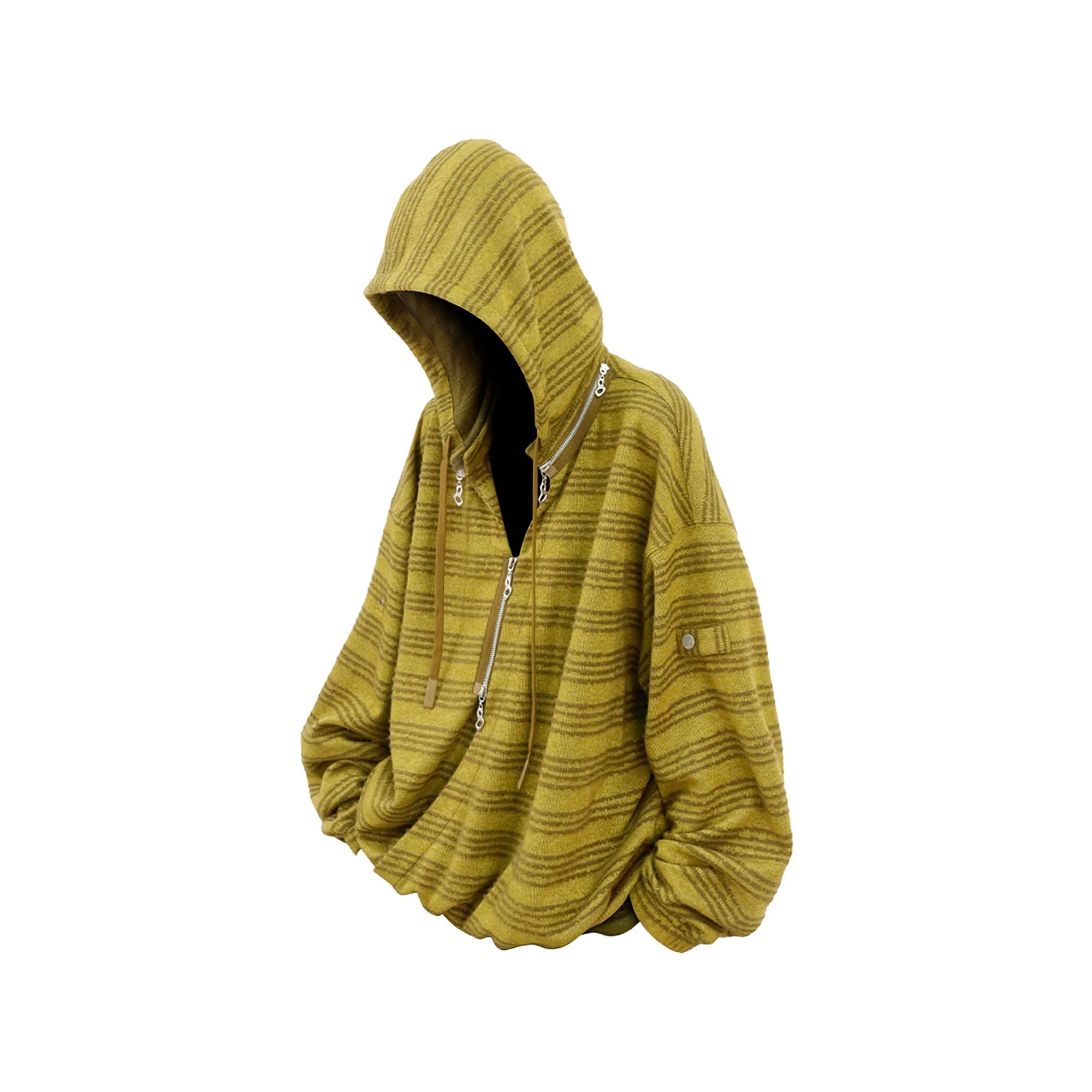 RELABEL Striped Asym Half-Zip Knit Hoodie