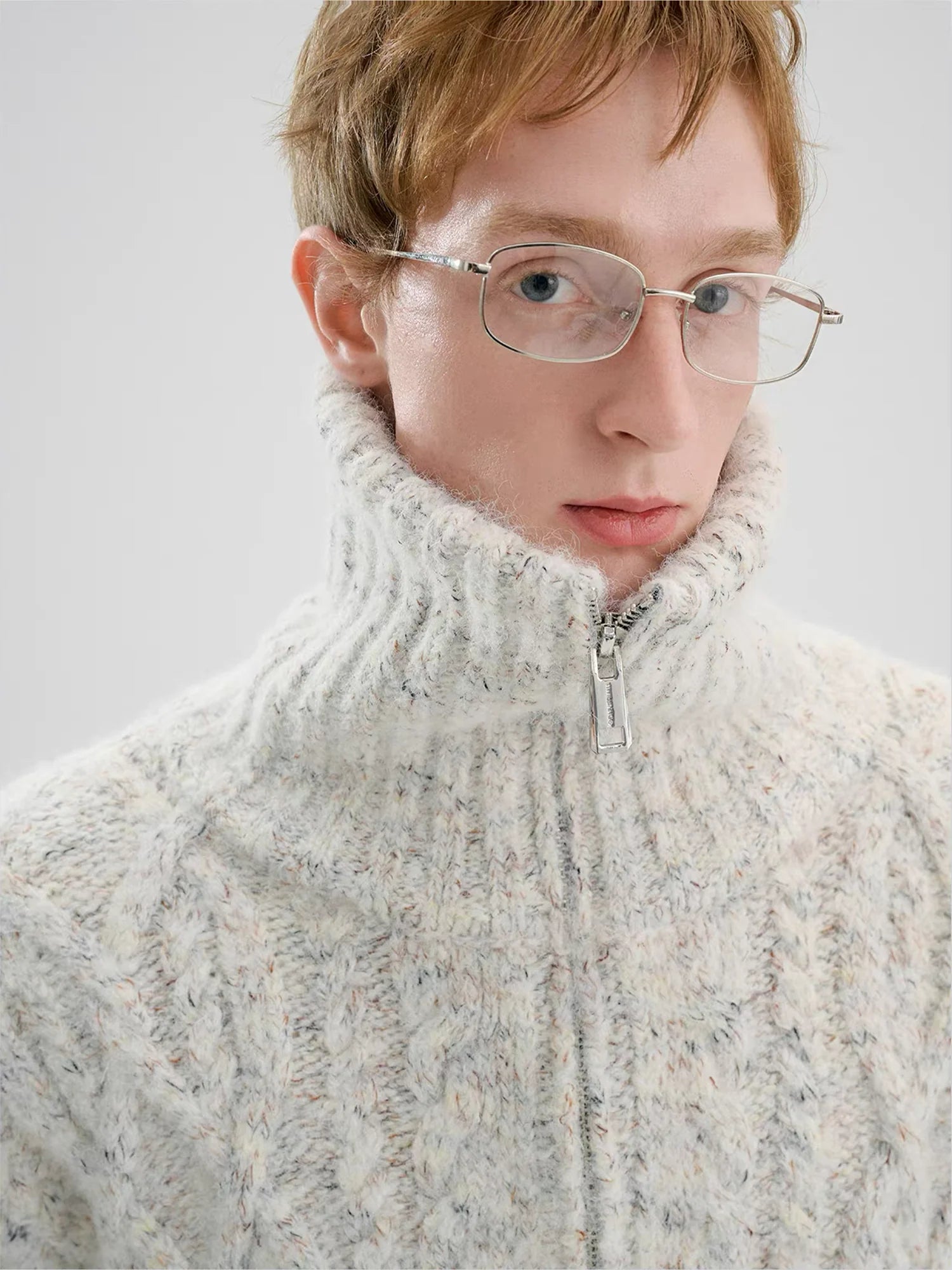 TIWILLTANG Dual-Zipper Cable Knit Funnel Sweater