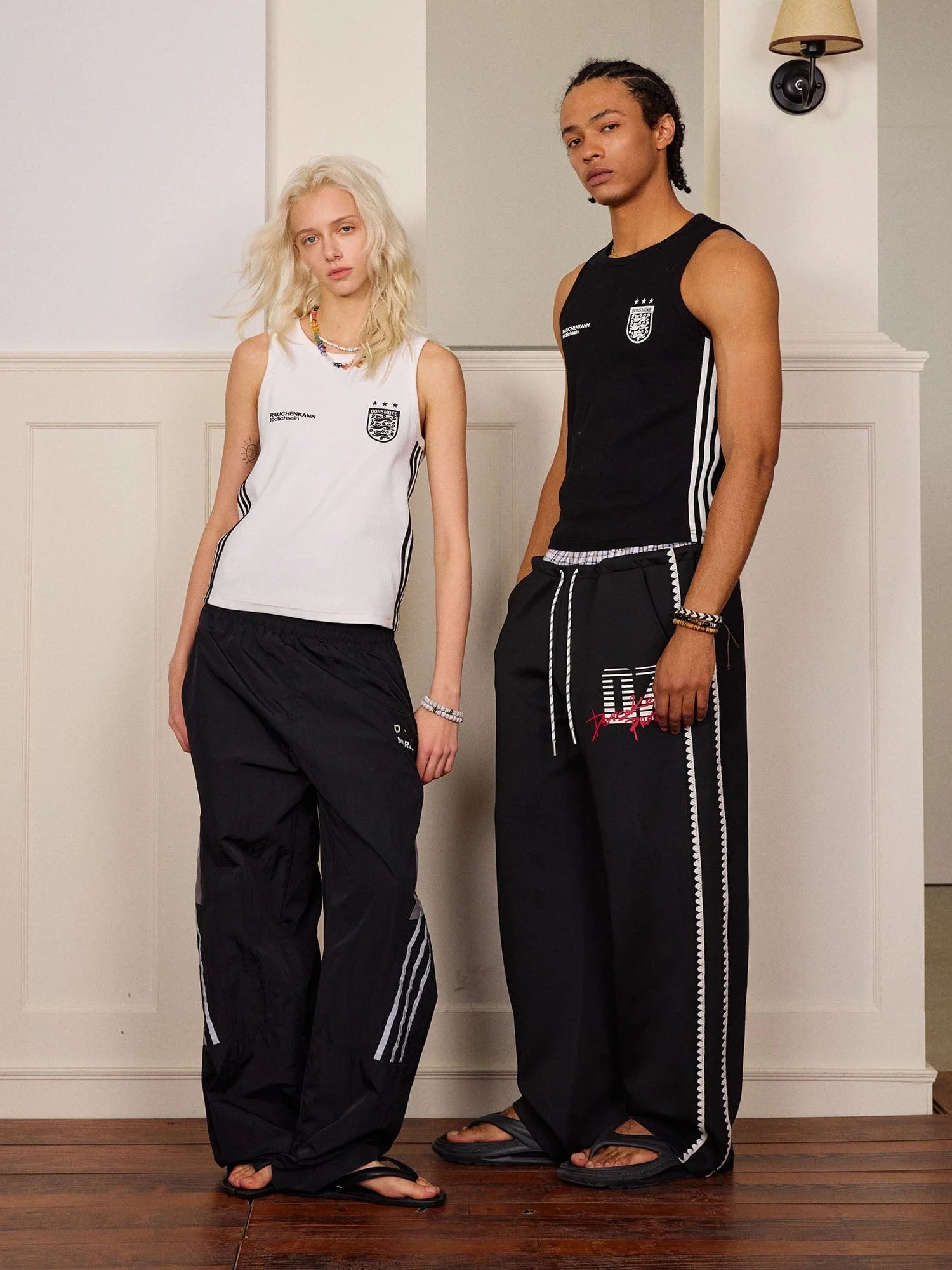 DONSMOKE Plaid Double-Waist Contrast Webbing Sweatpants