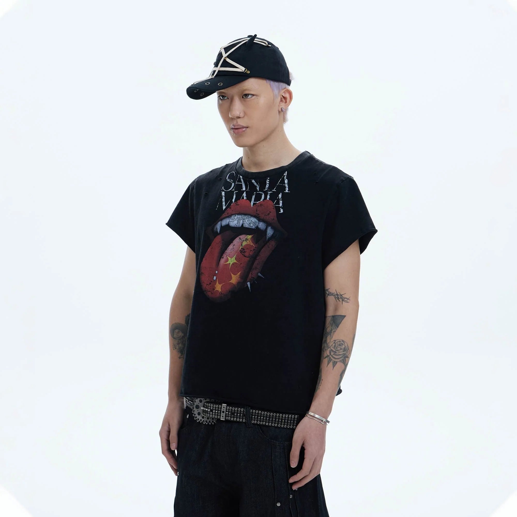 DND4DES Punk Fanged Lips Distressed Tee