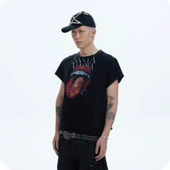 DND4DES Punk Fanged Lips Distressed Tee