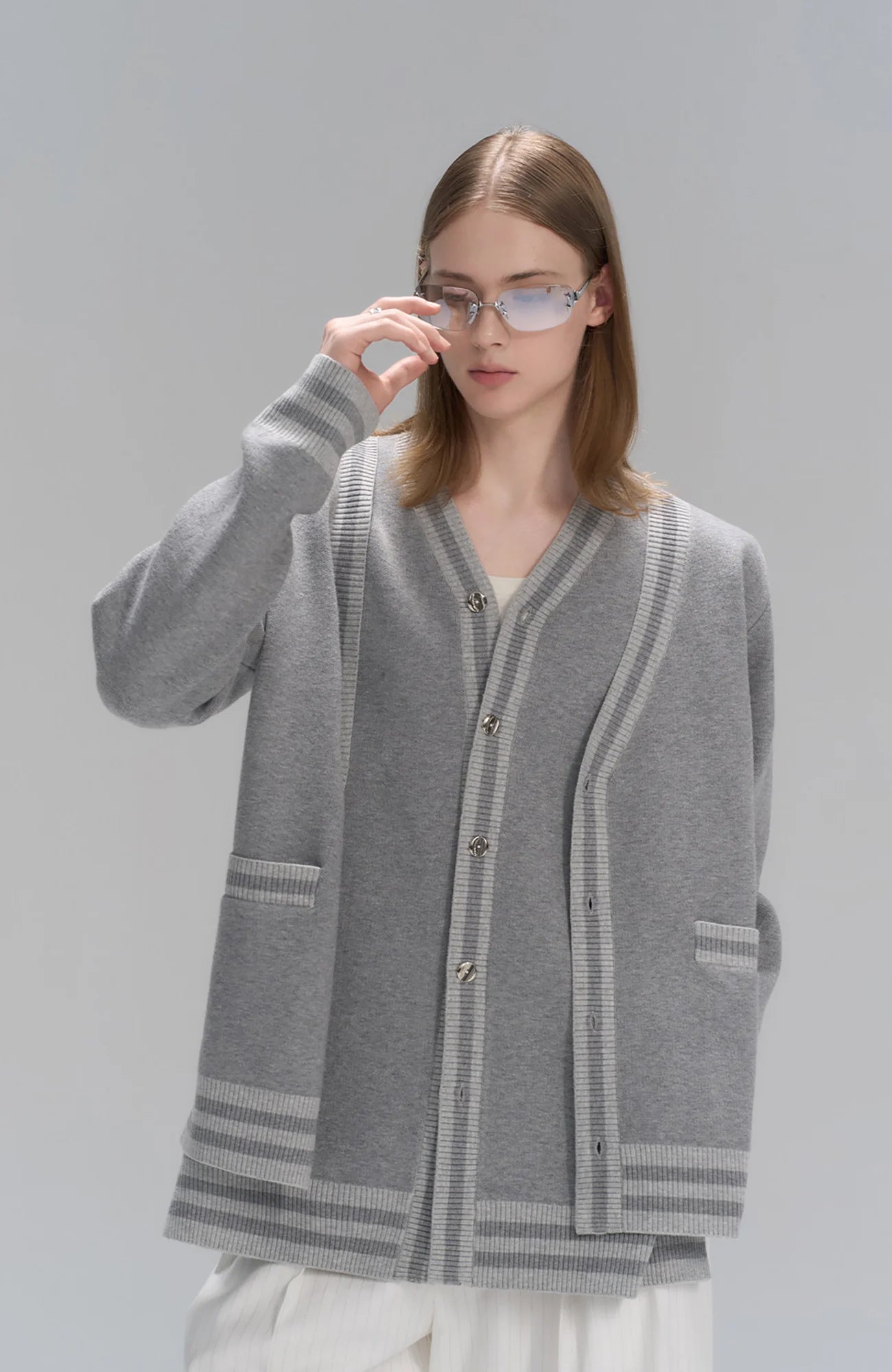 TIWILLTANG Layered Placket Knit Cardigan