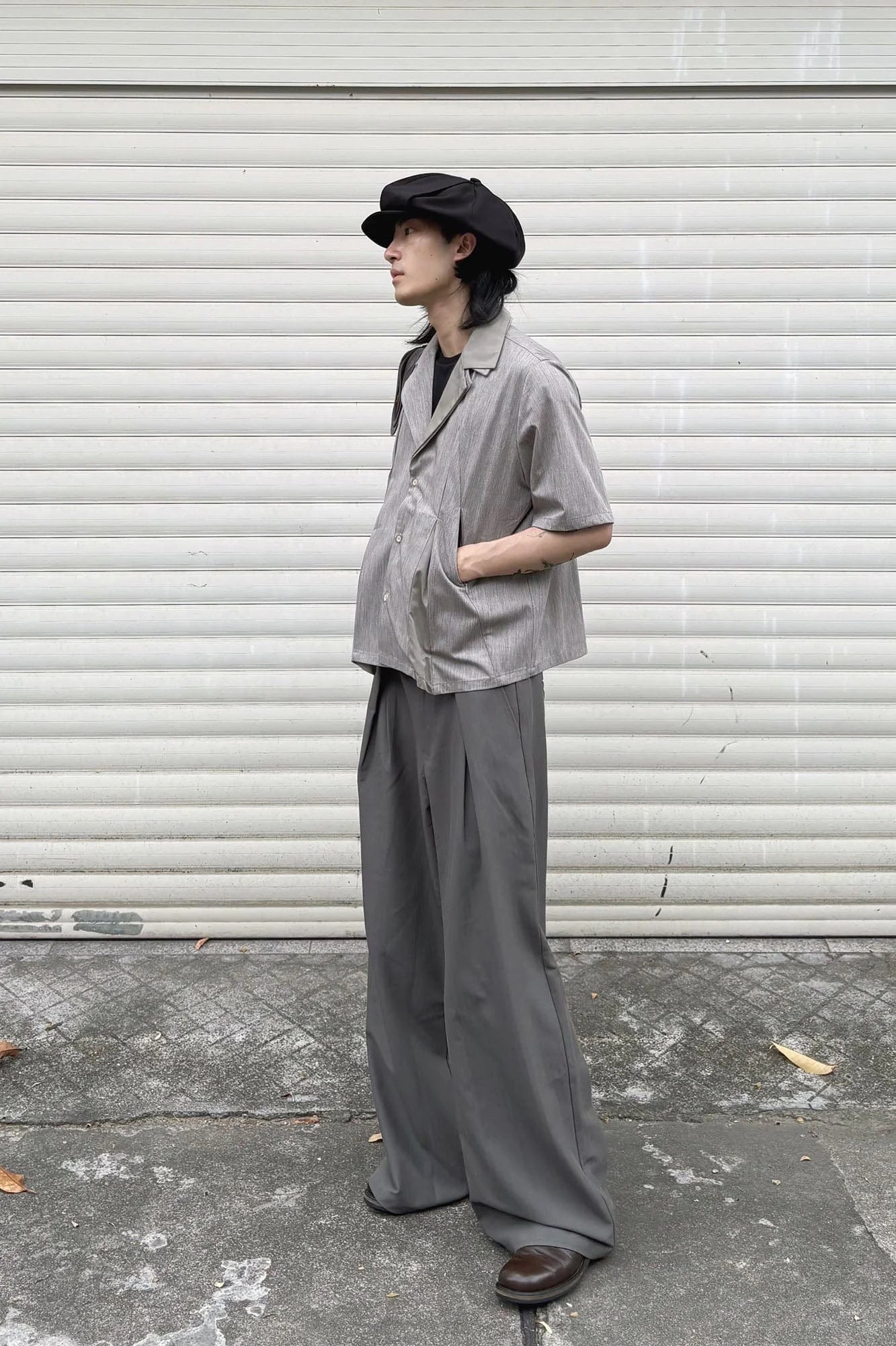 OKAYTHXBYE Pleated Shadow-Stripe Oversized Pants