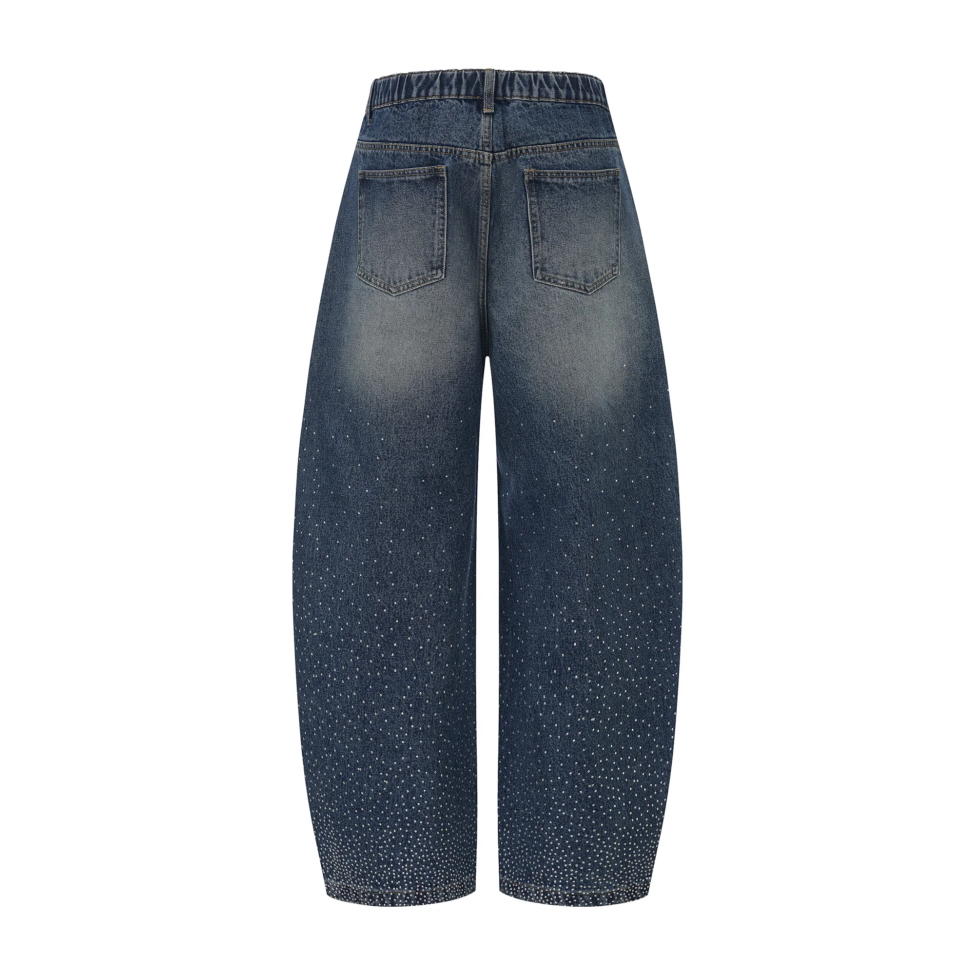 VANN VALRENCE Washed Diamond Curved Wide-Leg Jeans