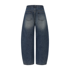 VANN VALRENCE Washed Diamond Curved Wide-Leg Jeans