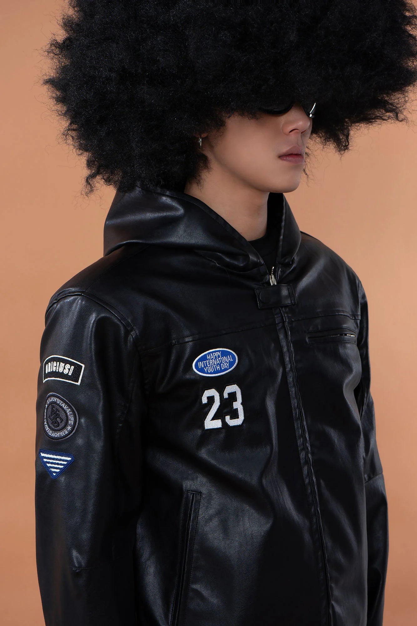 CLP Badge Patch Hooded PU Jacket