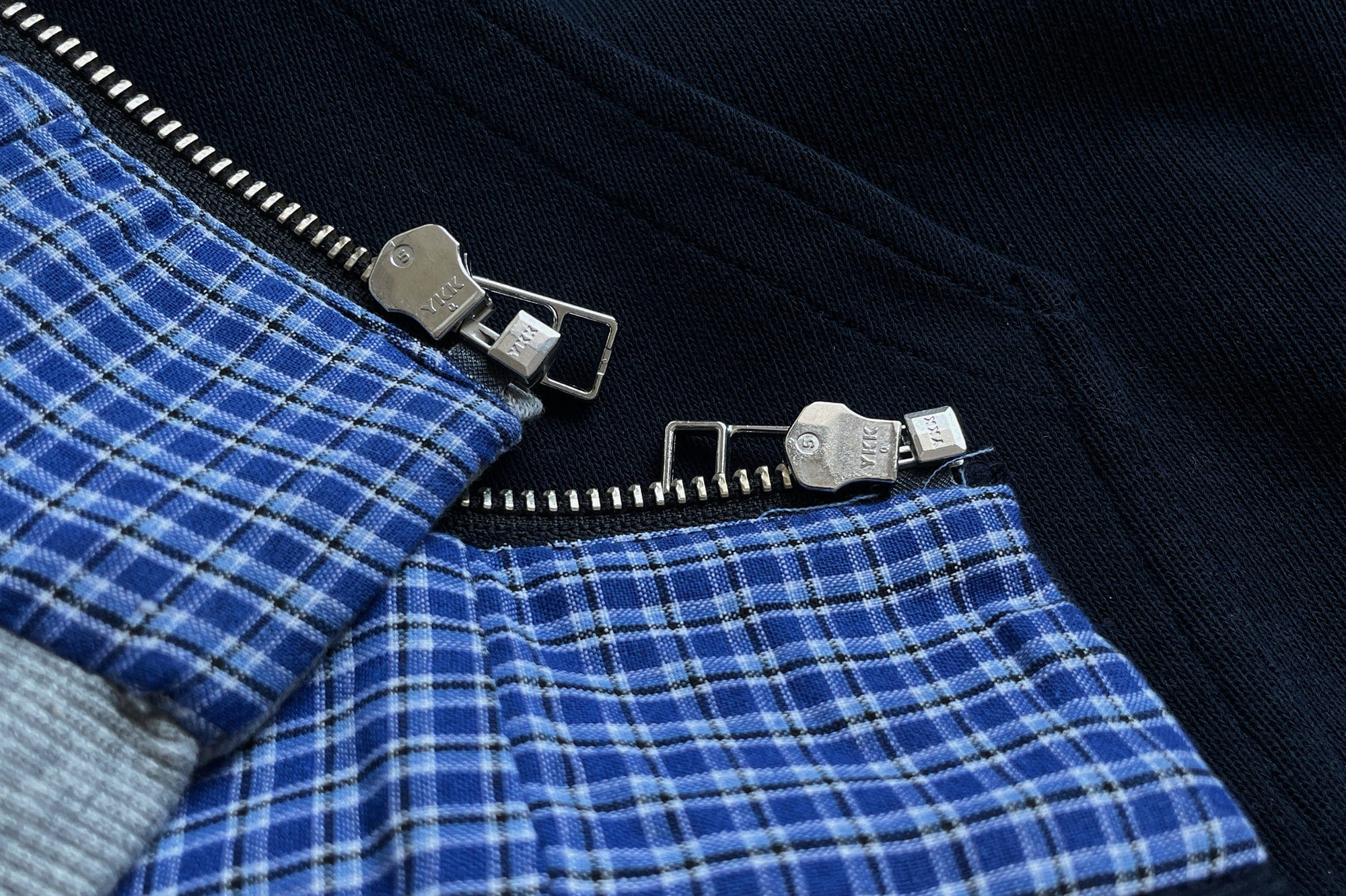 OKAYTHXBYE Houndstooth-Lined Zip-Up Hooded Jacket