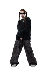 MOGONGSHE Distressed Detachable Drape Curved Panel Jeans
