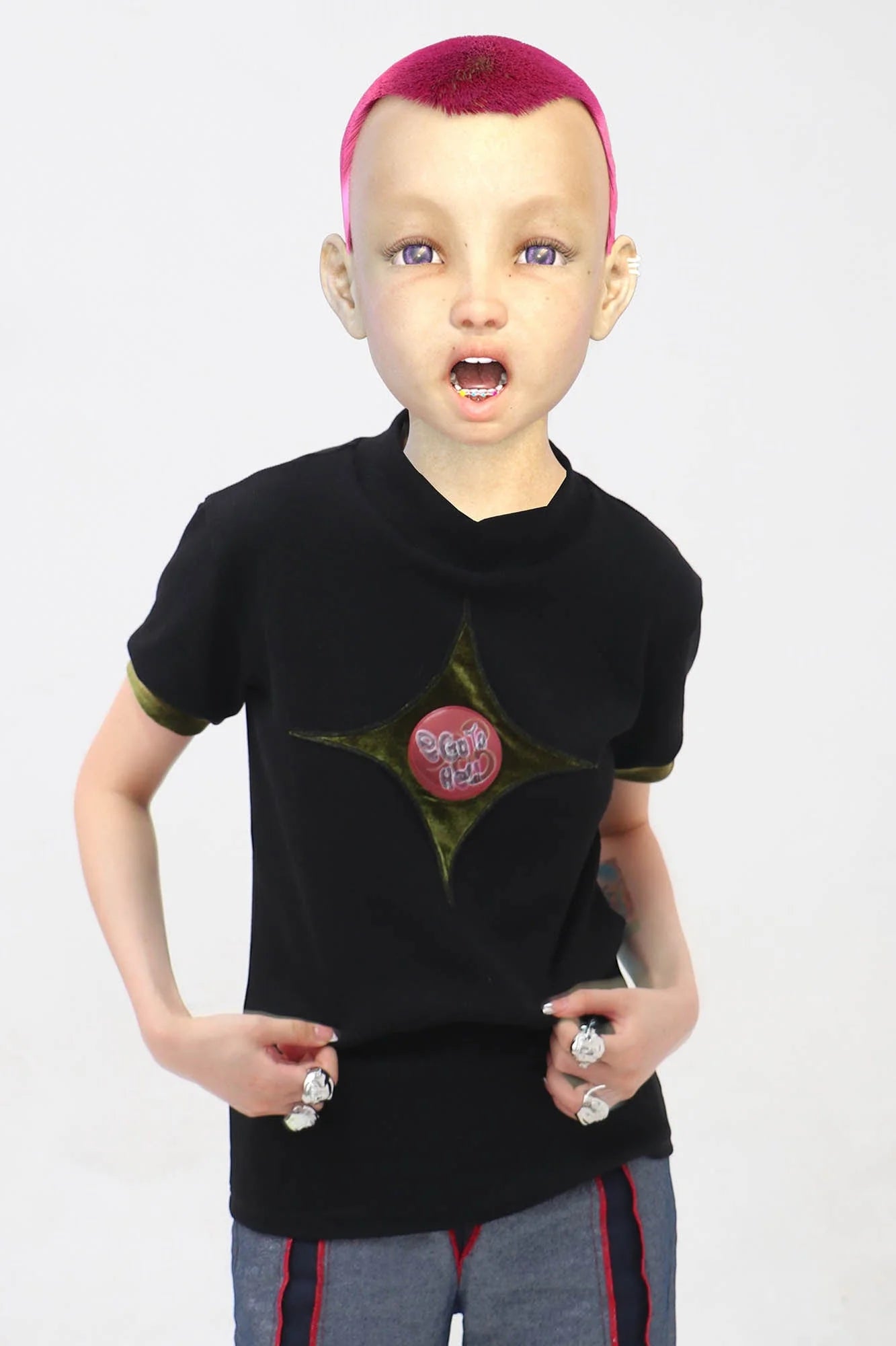 EMBRYO Four-Point Star Spliced Mock Neck T-Shirt