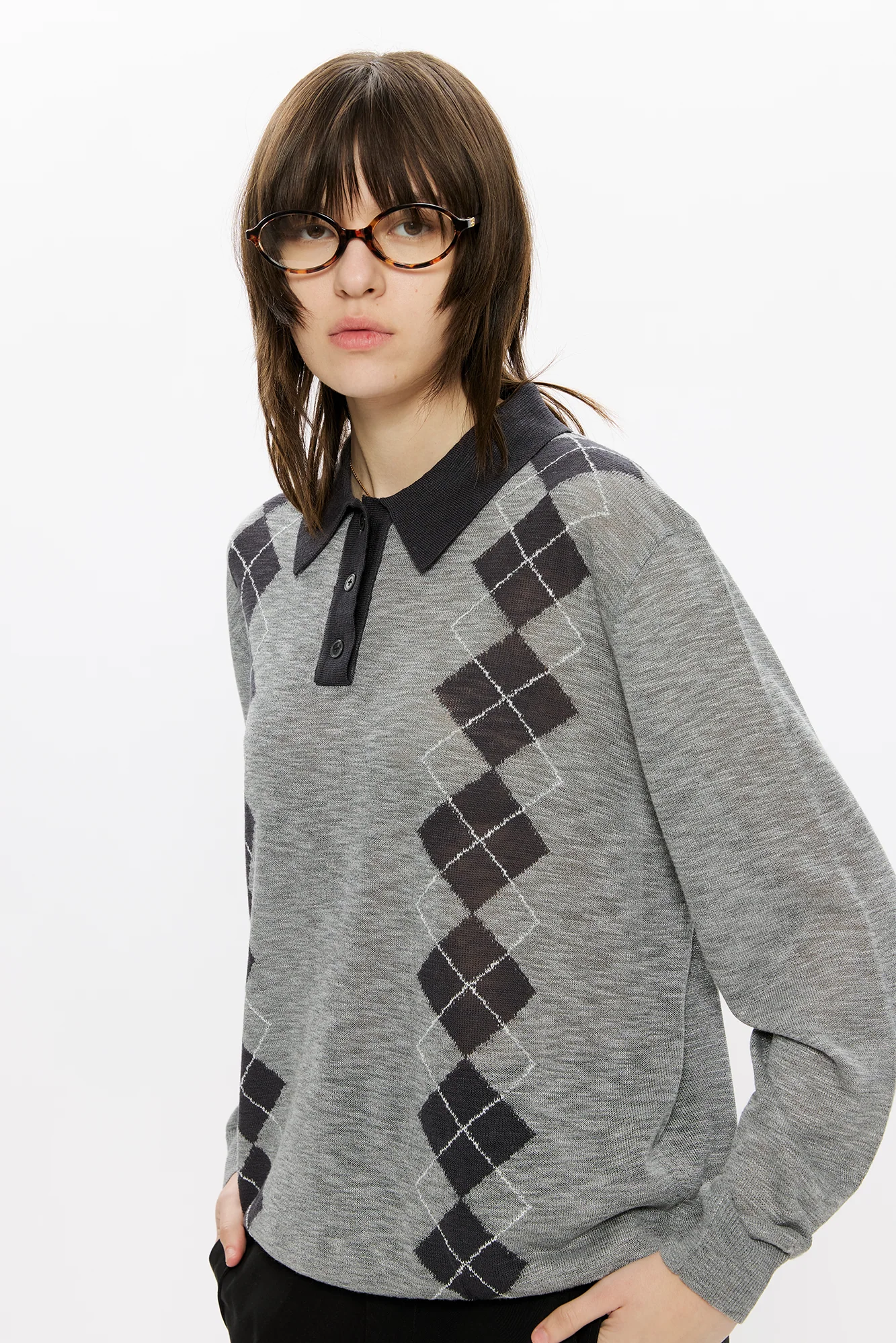 KREATE Retro Argyle Polo Sweater