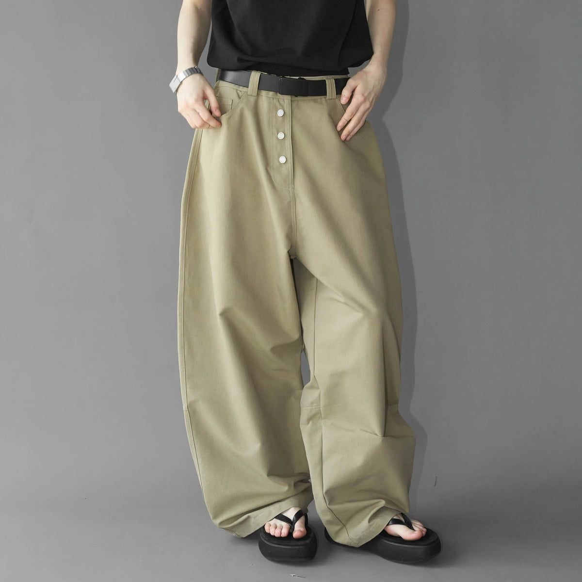 LABELROOM Essential Button-Up Curved Baggy Pants