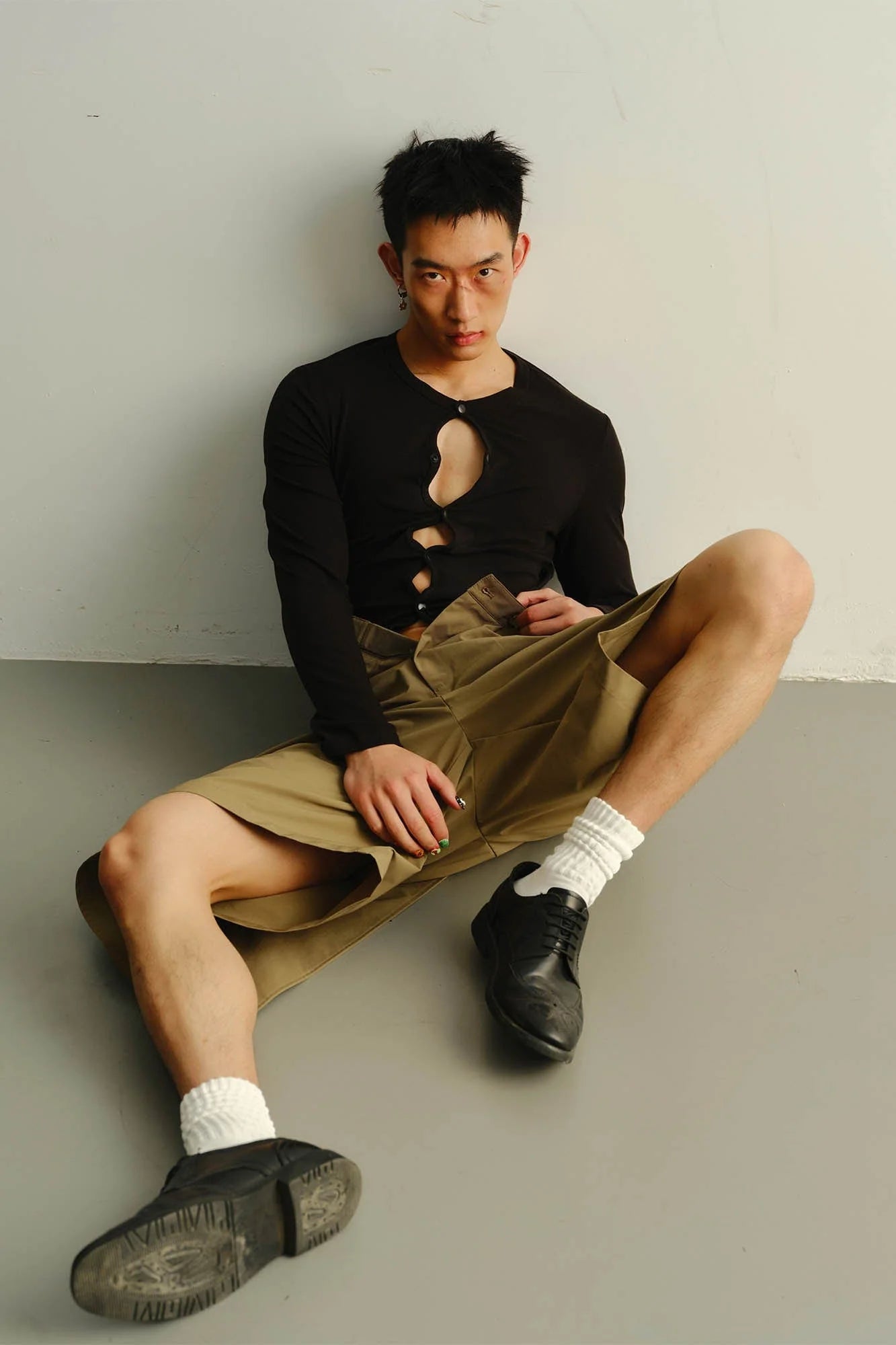 KADAKADA Cut-Out Loop Button Fitted Cardigan