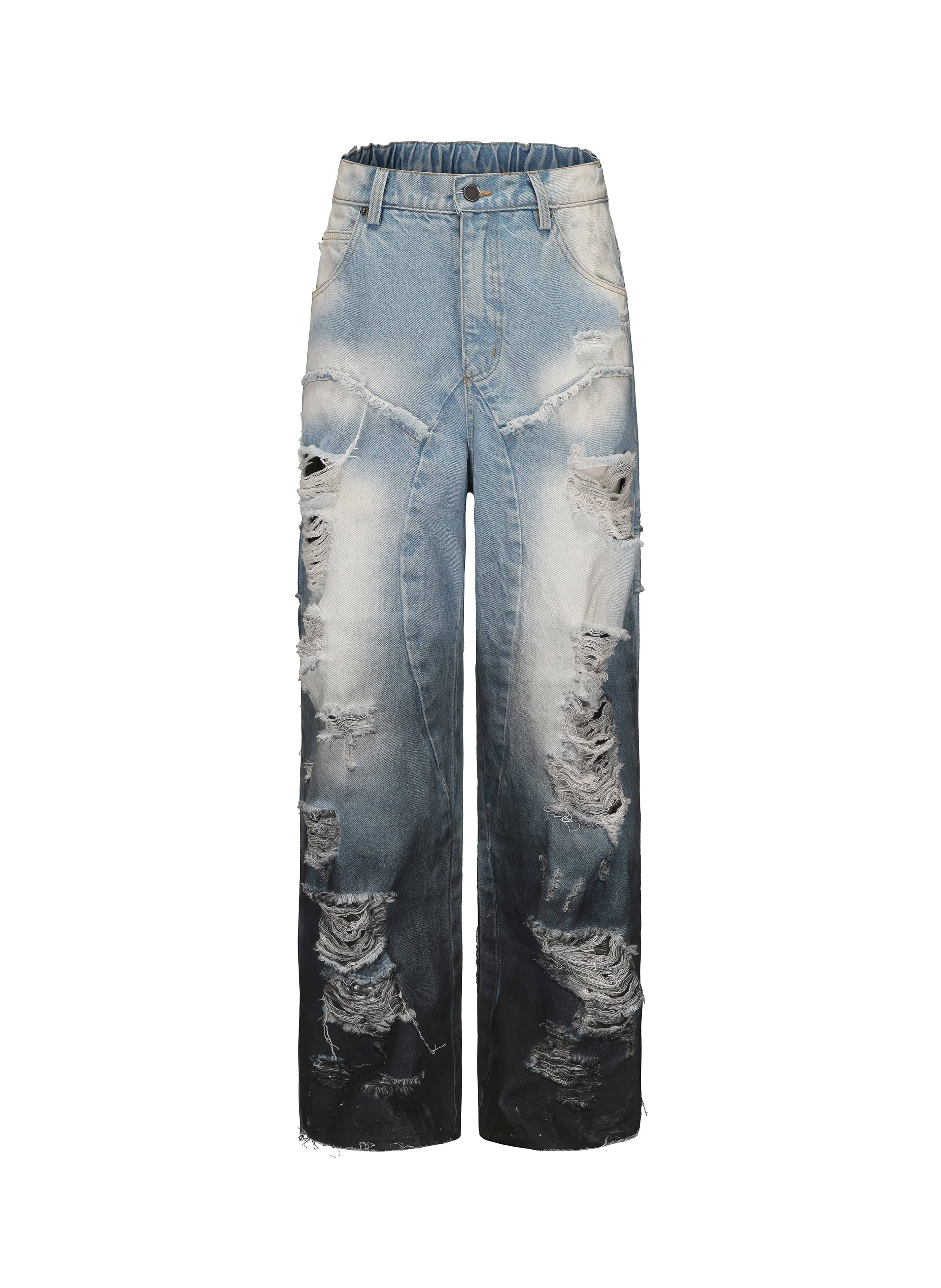 VANN VALRENCE Distressed Gradient Wash Structural Ripped Jeans