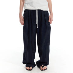 WHISTLEHUNTER Pinstriped Pleated Drawstring Wide-Leg Pants