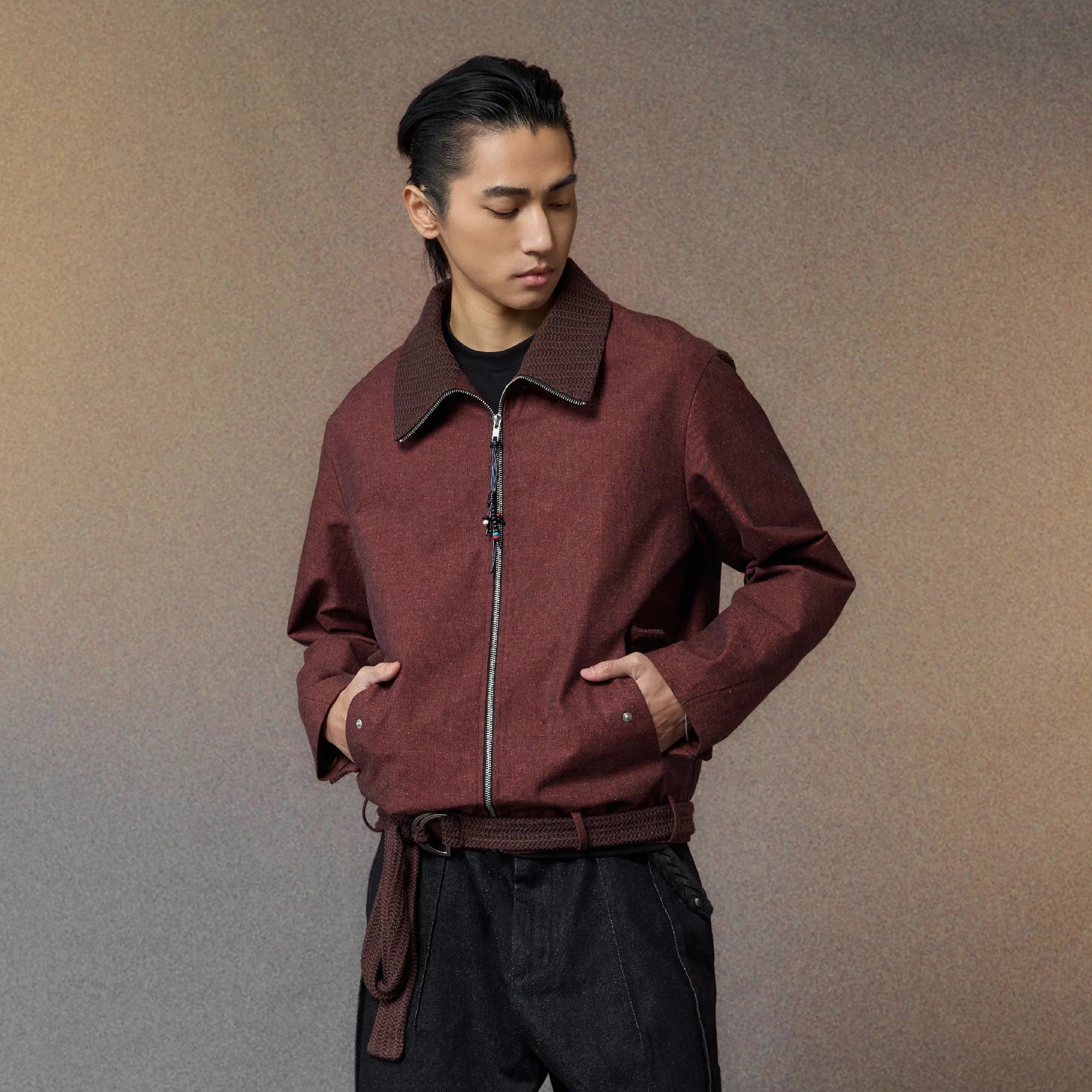 ALVNG AR ANTS Linen-Blend Draped-Belted Jacket