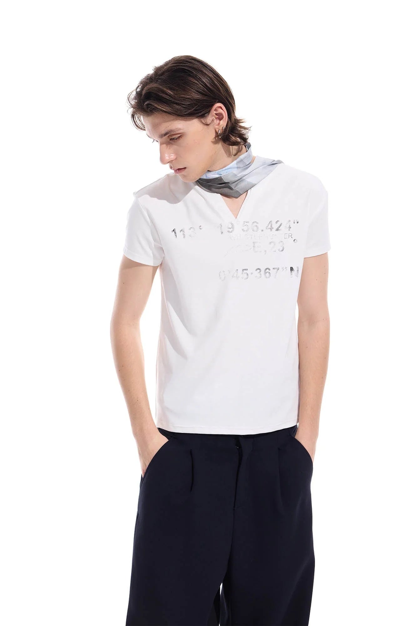WHISTLEHUNTER Distressed Coordinate V-Neck T-Shirt