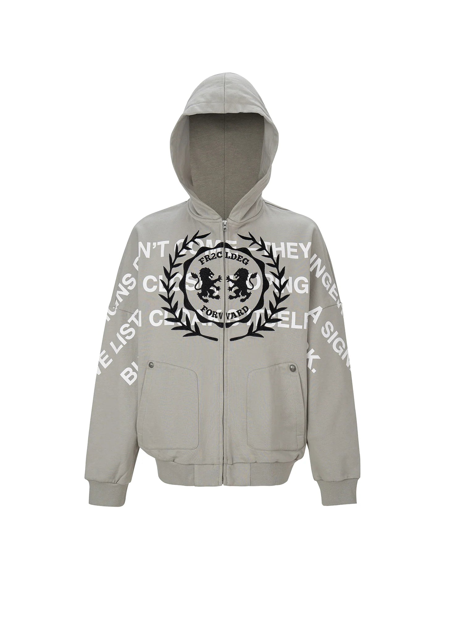 F2CE Embroidery Slogan Graphic Zip-Up Hoodie