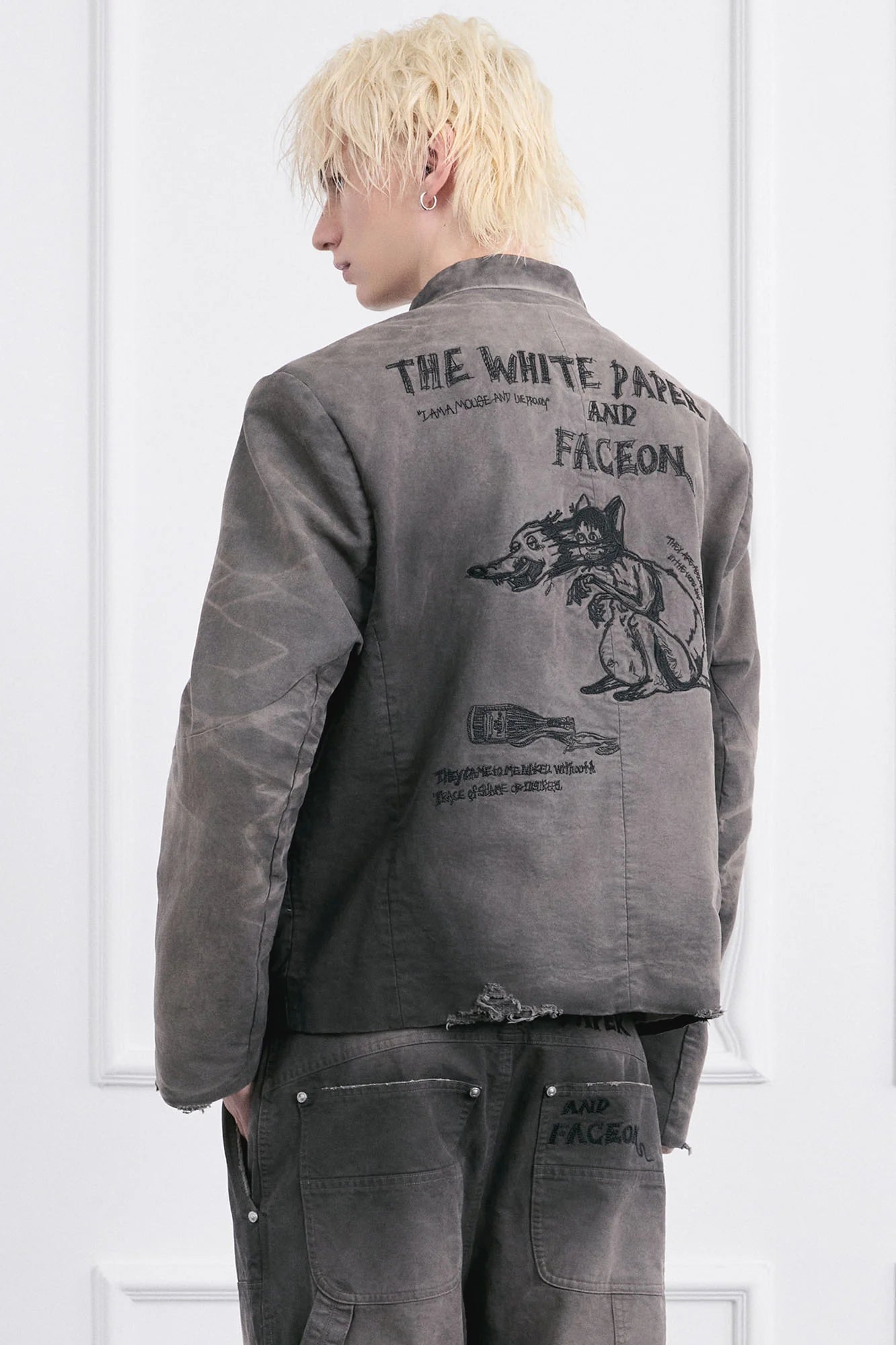 FACEONLAB Distressed Washed Embroidery Jacket