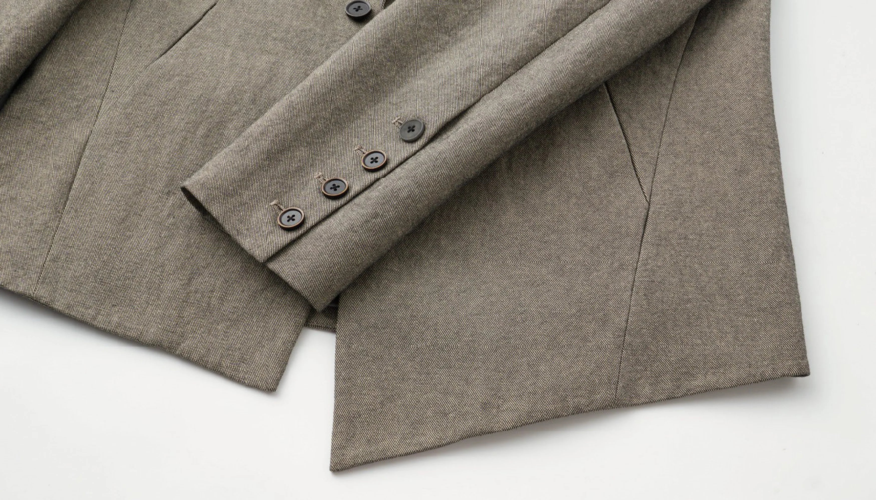 ALVNG AR ANTS Spliced Dual-Collar Linen-Blend Blazer