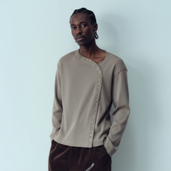 KADAKADA Buttoned Curved Placket Ribbed Knit Top
