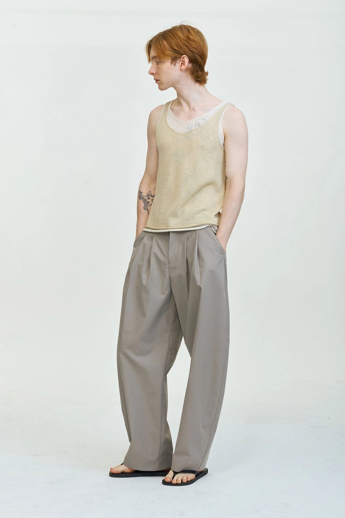 LEONSENSE Pleated Tencel Oversized Curved Pants