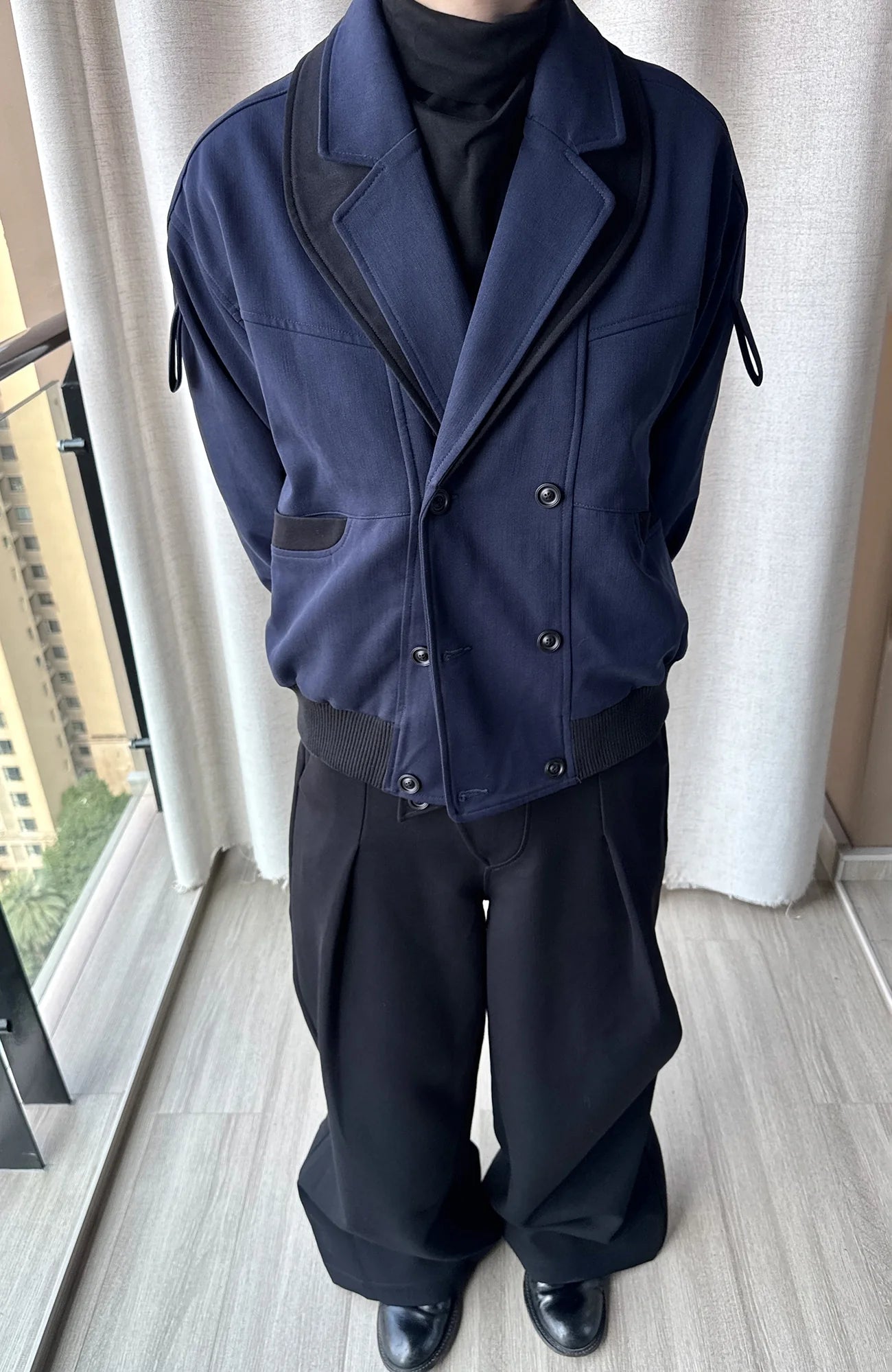 ESAIAS Paneled Double-Lapel Bomber Jacket