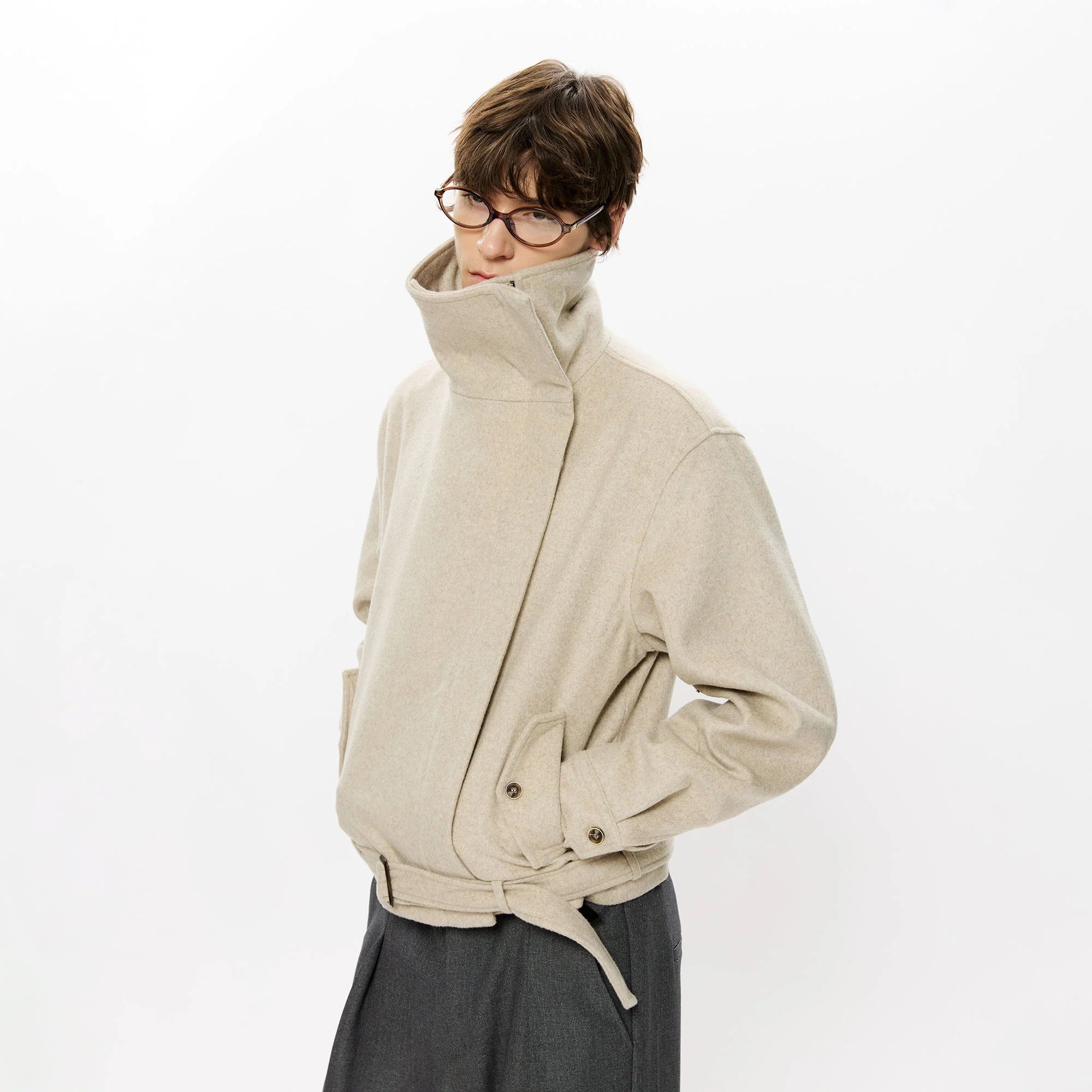 KREATE Asymmetrical Funnel-Neck Wool-Blend Jacket