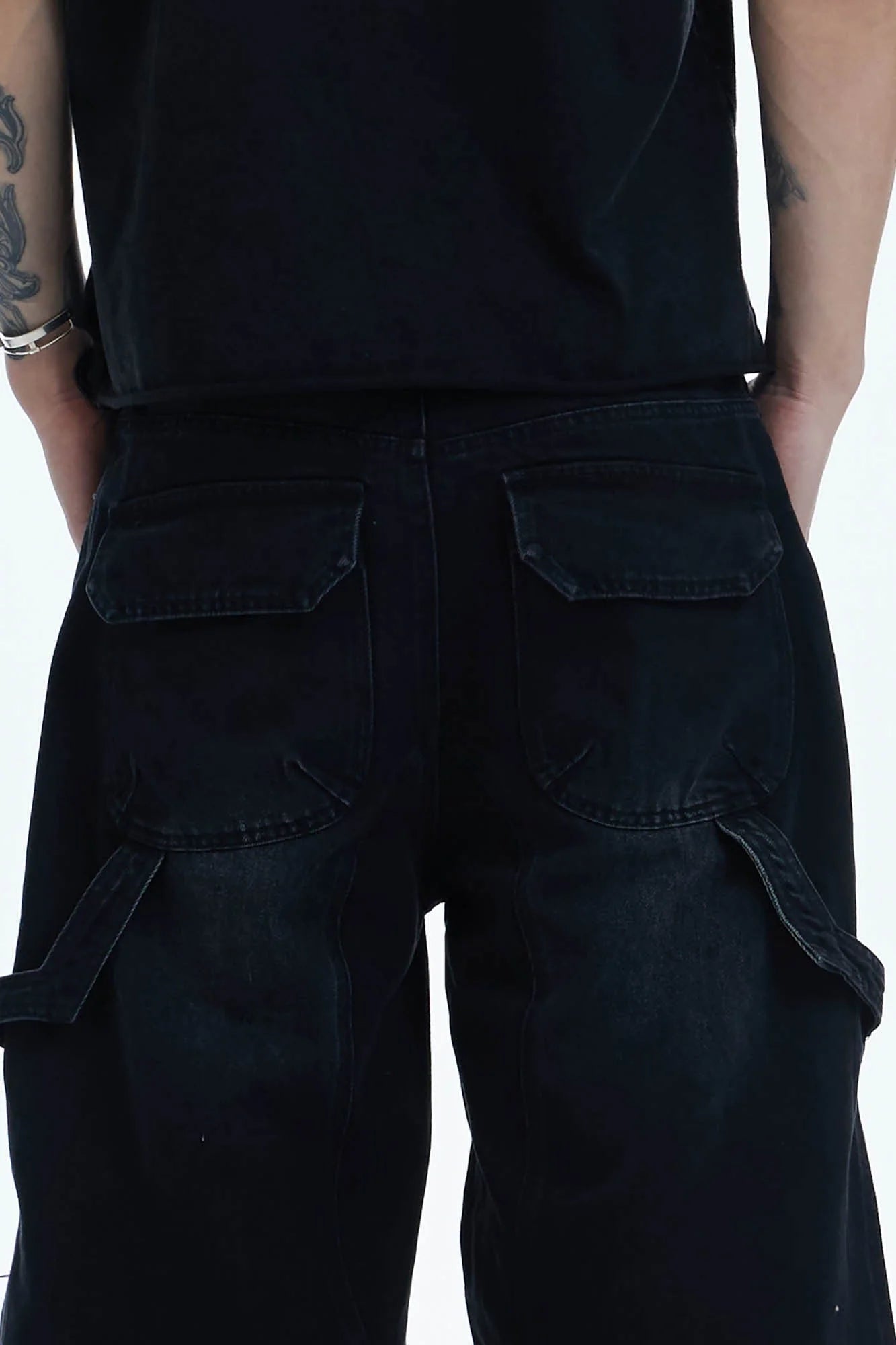 DND4DES Shredded Rivet-Paneled Baggy Jeans