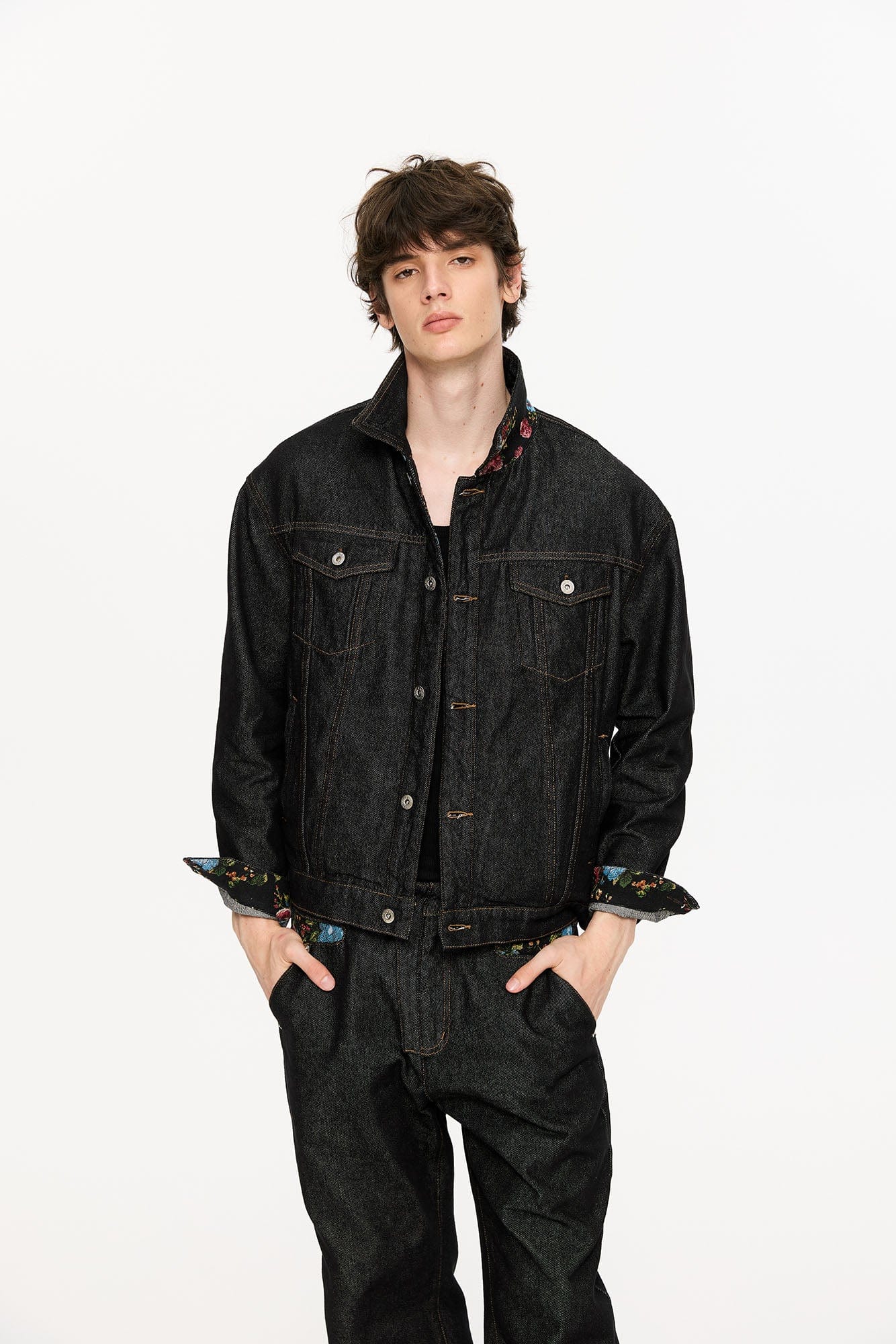KREATE Floral Lined Stitched Denim Jacket