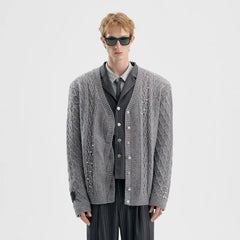 TIWILLTANG Pearl-Embellished Cable Knit Cardigan