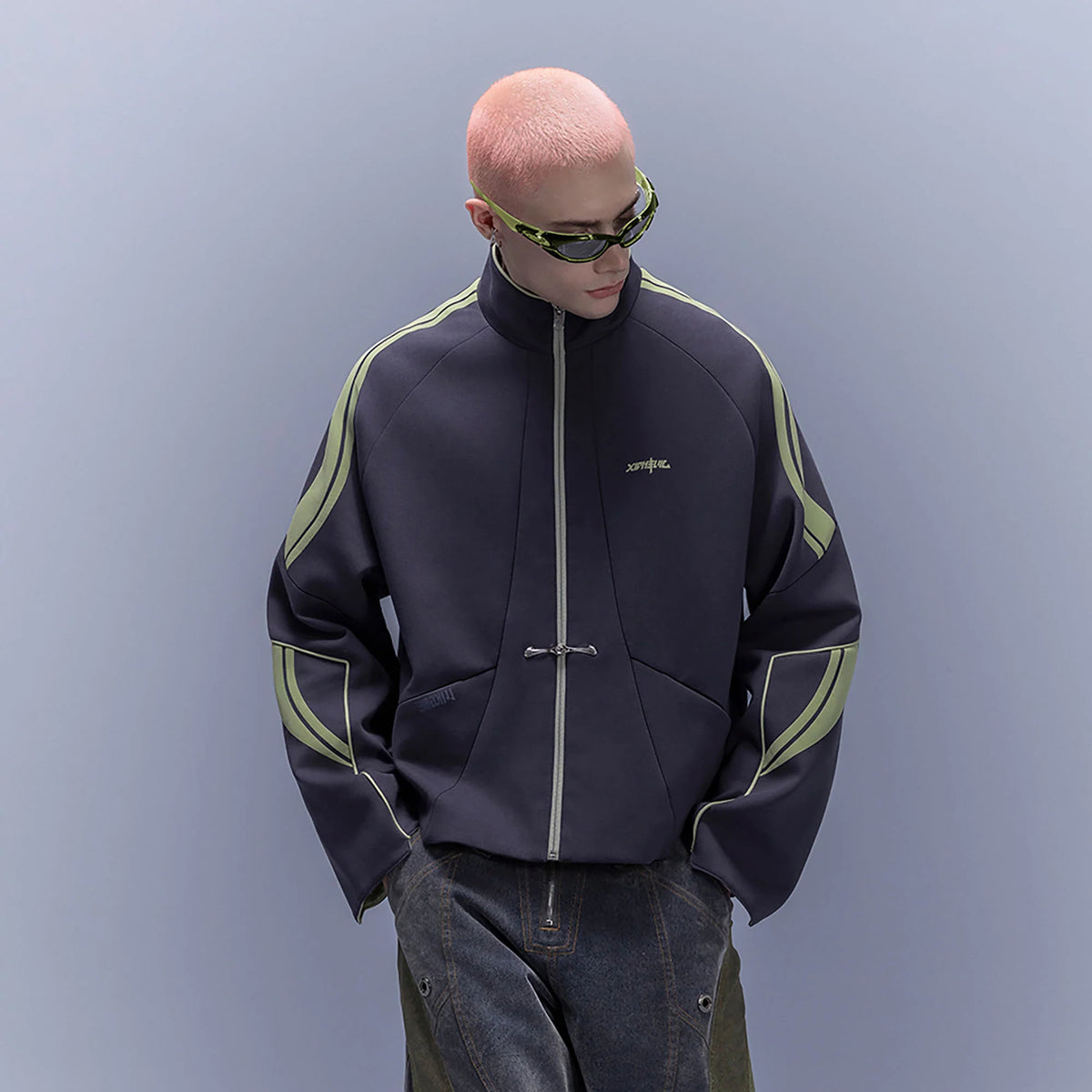 XIPHEVIL Contrast-Paneled Raglan Track Jacket Blue