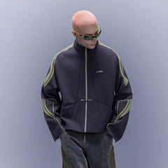 XIPHEVIL Contrast-Paneled Raglan Track Jacket Blue