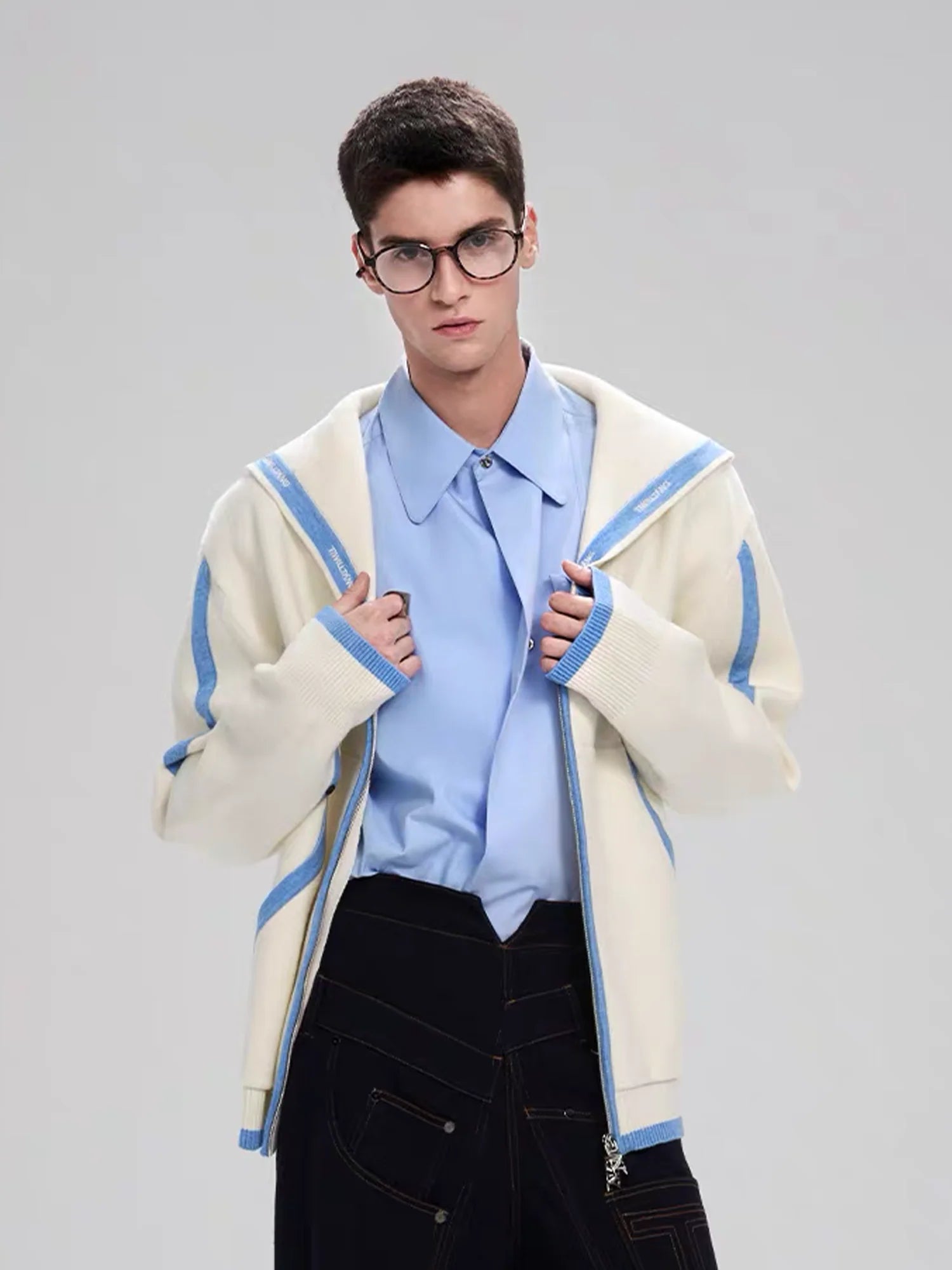 TIWILLTANG Contrast-Trim Sailor-Collar Jacket