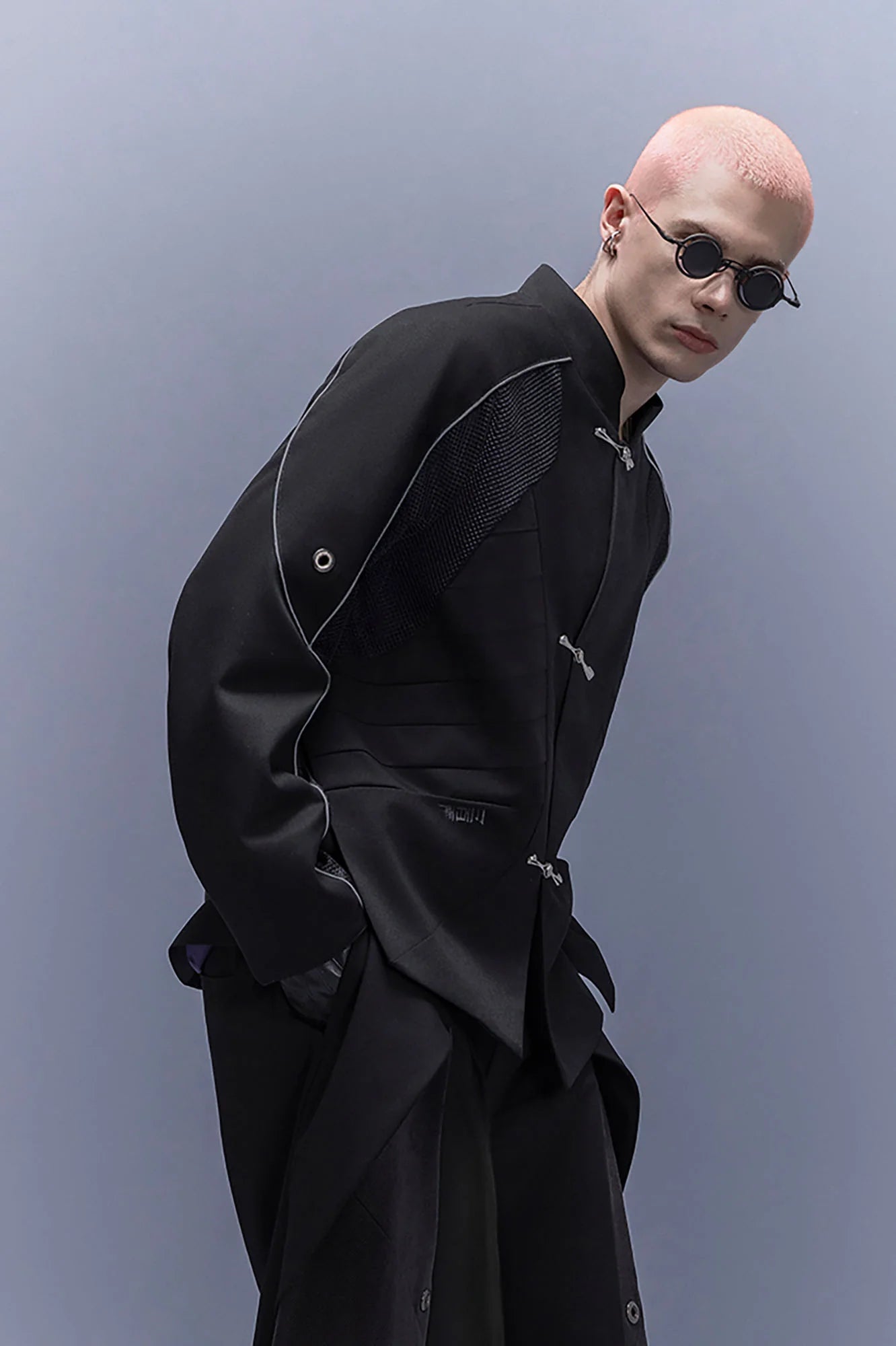 XIPHEVIL Tech Wool-Blend Mandarin Button-Up Jacket