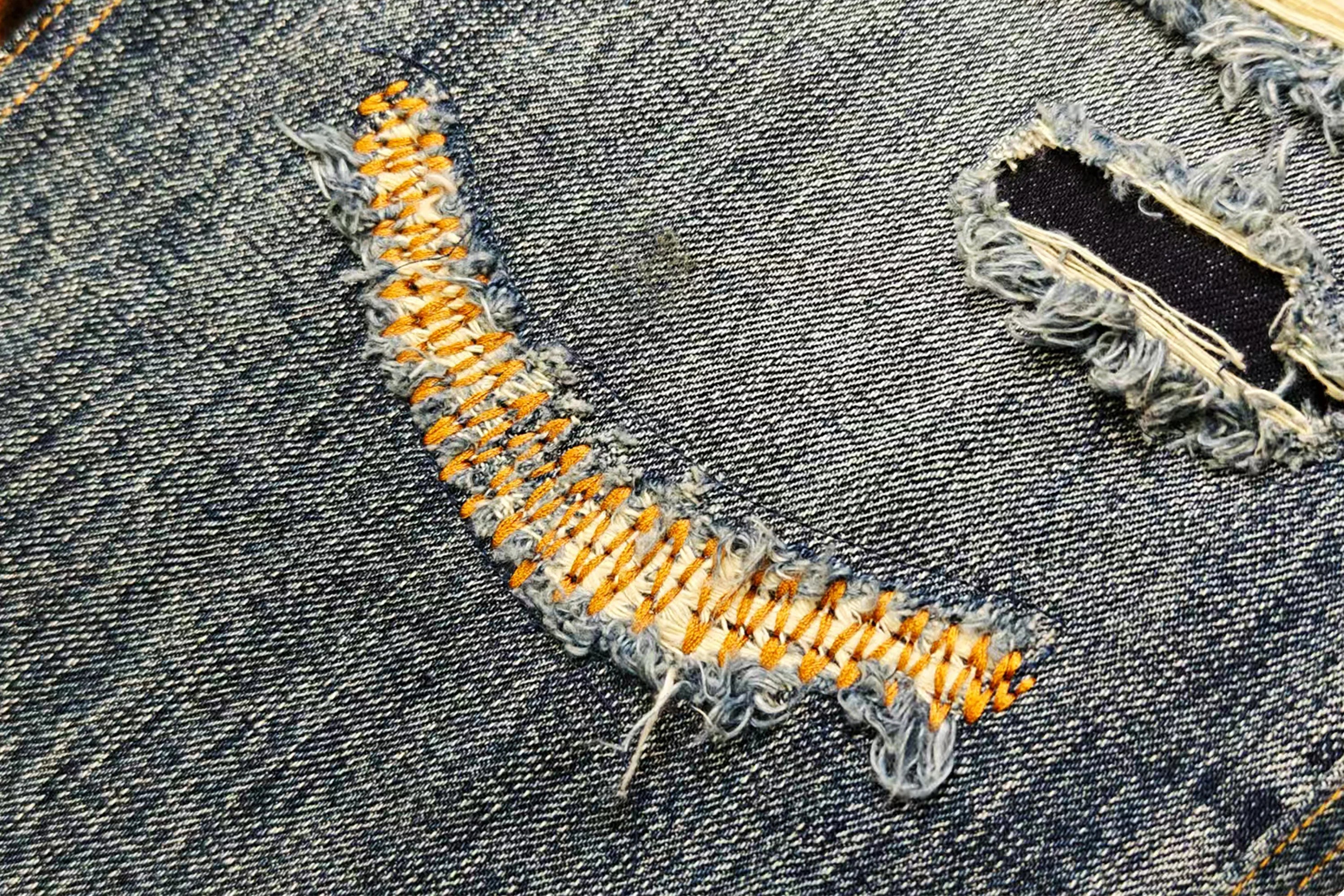 FACEONLAB Distressed Patch Leopard Paneled Jeans