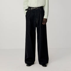 OPICLOTH Washed Contrast Stitch Wide-Leg Jeans