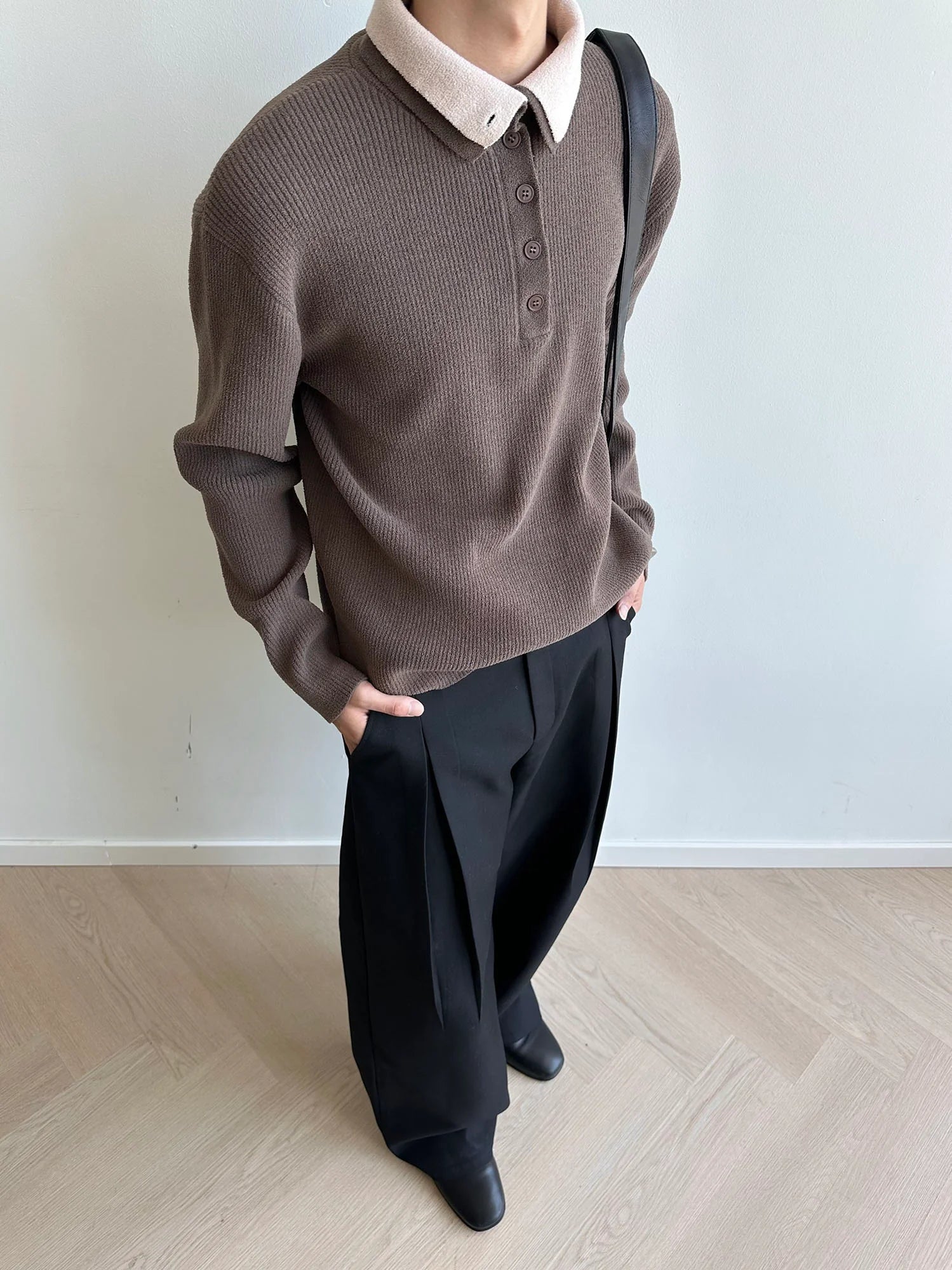 KREATE Contrast Layered Collar Ribbed Sweater