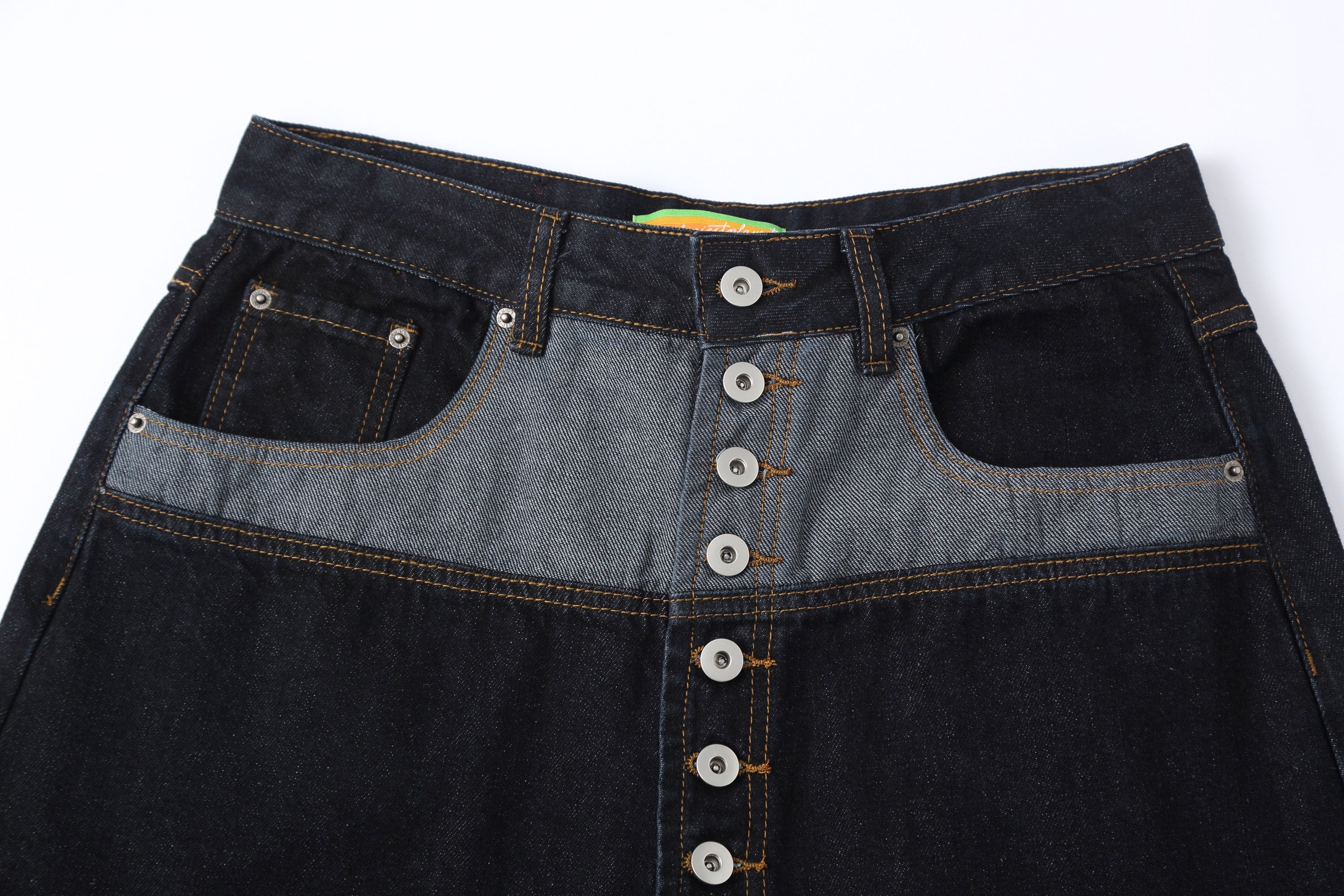 CLP Contrast-Waist Botton-Fly Oversized Raw Jeans