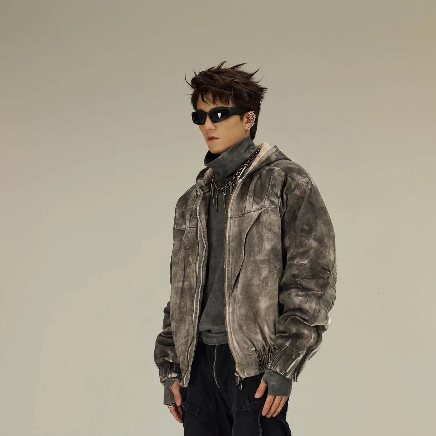 FLYERRER Distressed Crinkled Dirty Fit Jacket