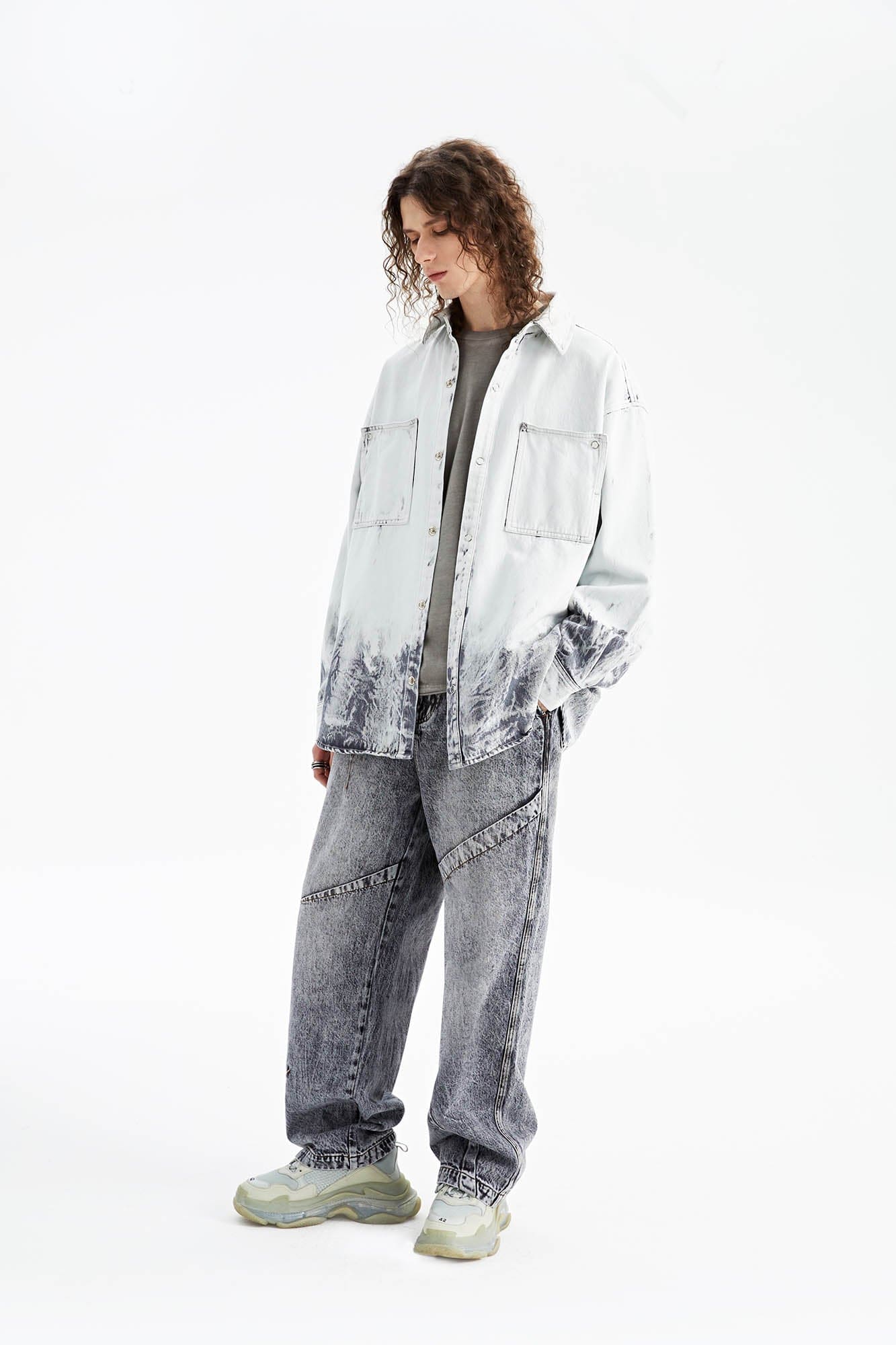ORGANIC EMOTION Distressed Snow Mountain Tie-Dye Denim Shirt
