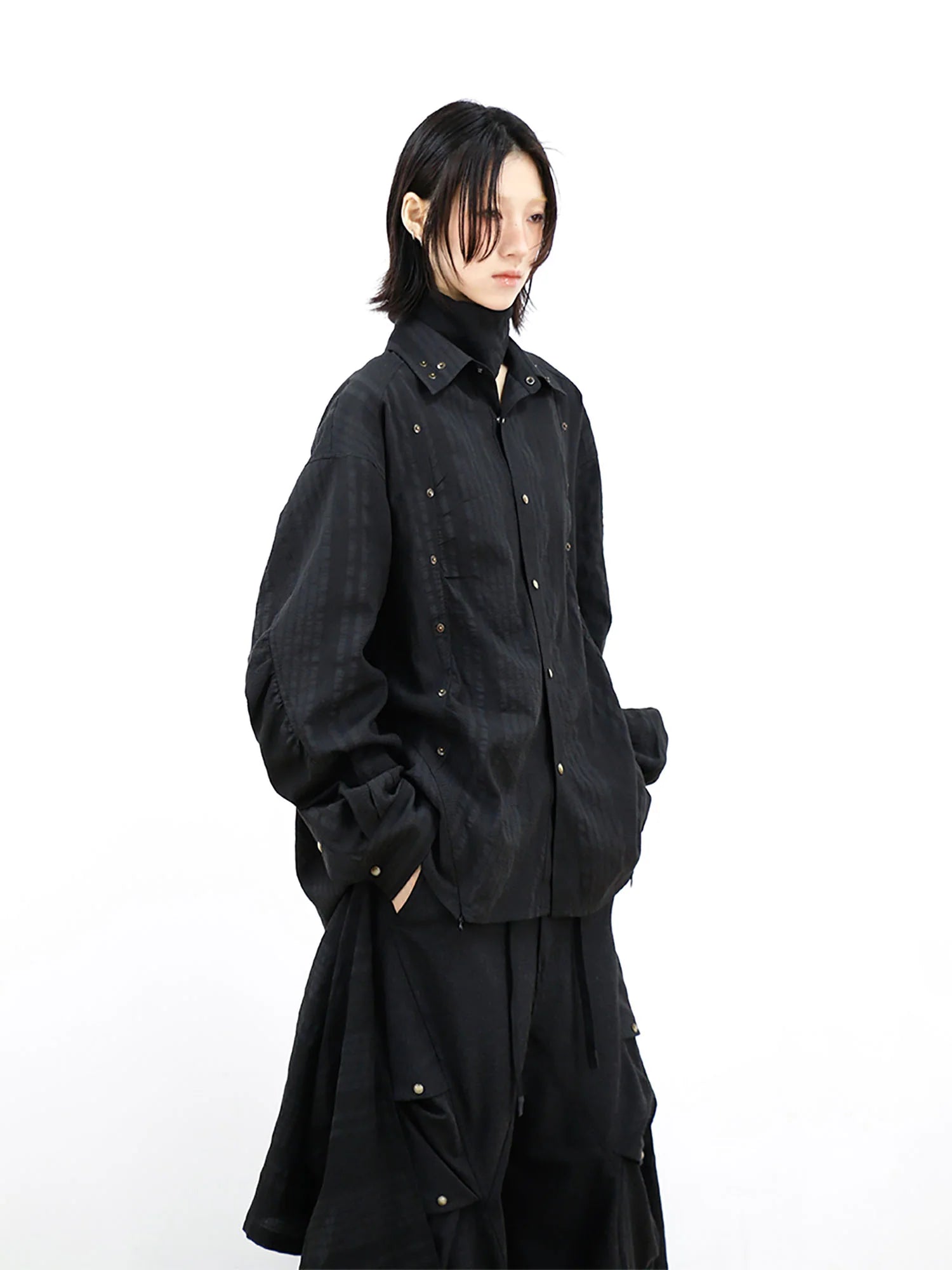 RELABEL Studded Detachable Scarf Shirt Black